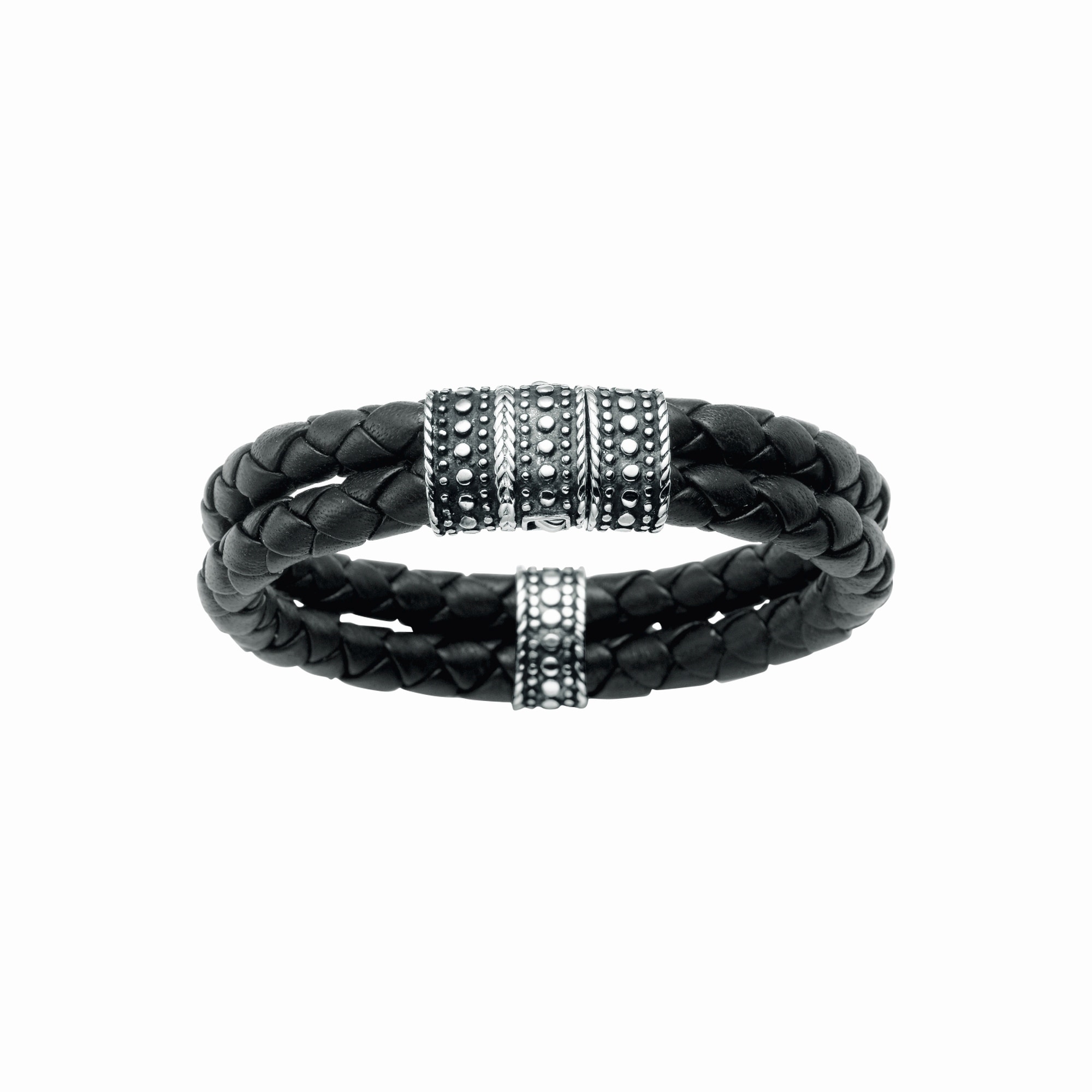 Armband »mit Ornament, teilweise oxydiert, Leder schwarz, Silber 925«