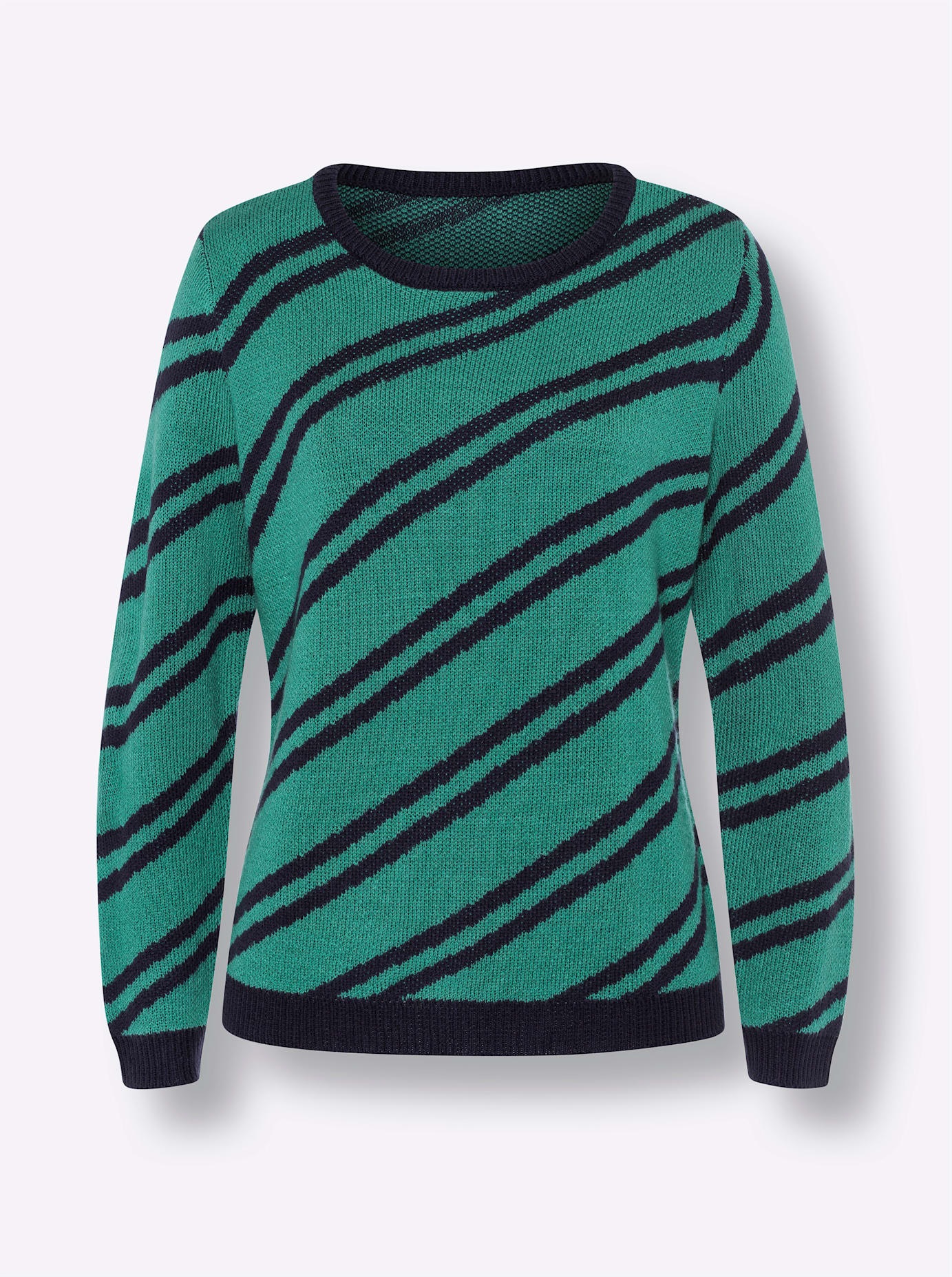 Strickpullover CLASSIC BASICS "Streifenpullover", Damen, Gr. 46, bunt (marine, smaragd, gestreift), 100% Polyacryl, gemustert, gestreift, mehrfarbig, Pullover Strickpullover 3