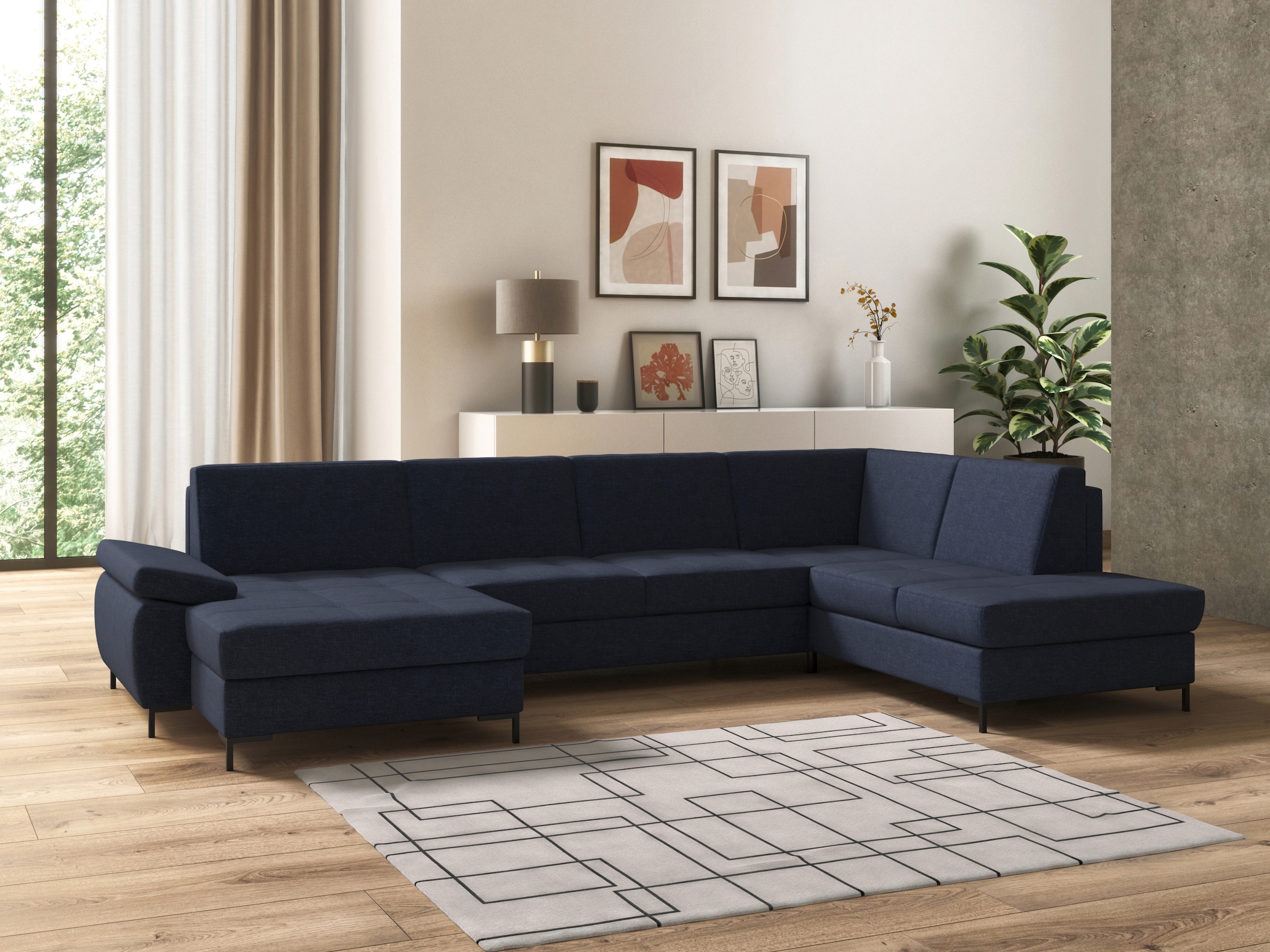 DOMO collection Wohnlandschaft "Capelo, komfortabel, klare Linien zeichnen dieses Design aus, U-Form" mit Armteilverstellung, wahlweise mit Bettfunktion, Federkern