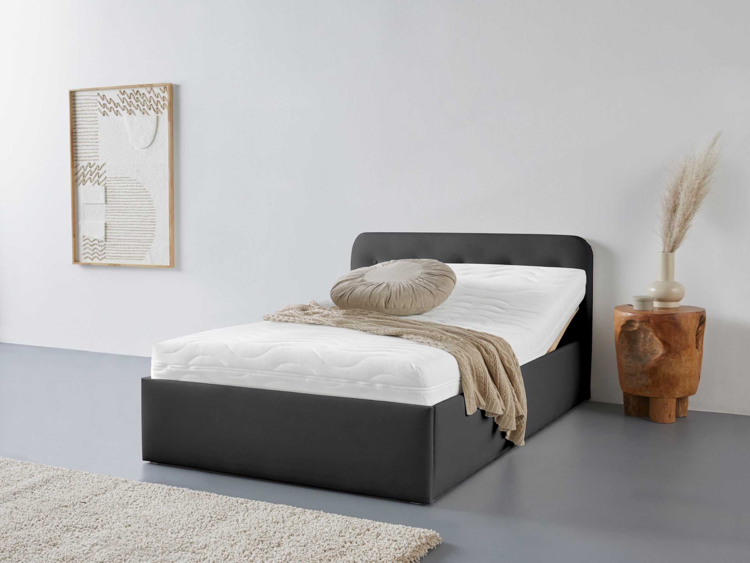 Polsterbett "Rostock", schwarz, L:210cm, Bezug 100% Polyurethan, Polsterung: Polsterwatte, Material Gestell: gepolsterter Holzwerkstoff, WESTFALIA SCHLAFKOMFORT, Betten, Polsterbett, auch mit Stauraum und Kopfteilverstellung erhältlich 8
