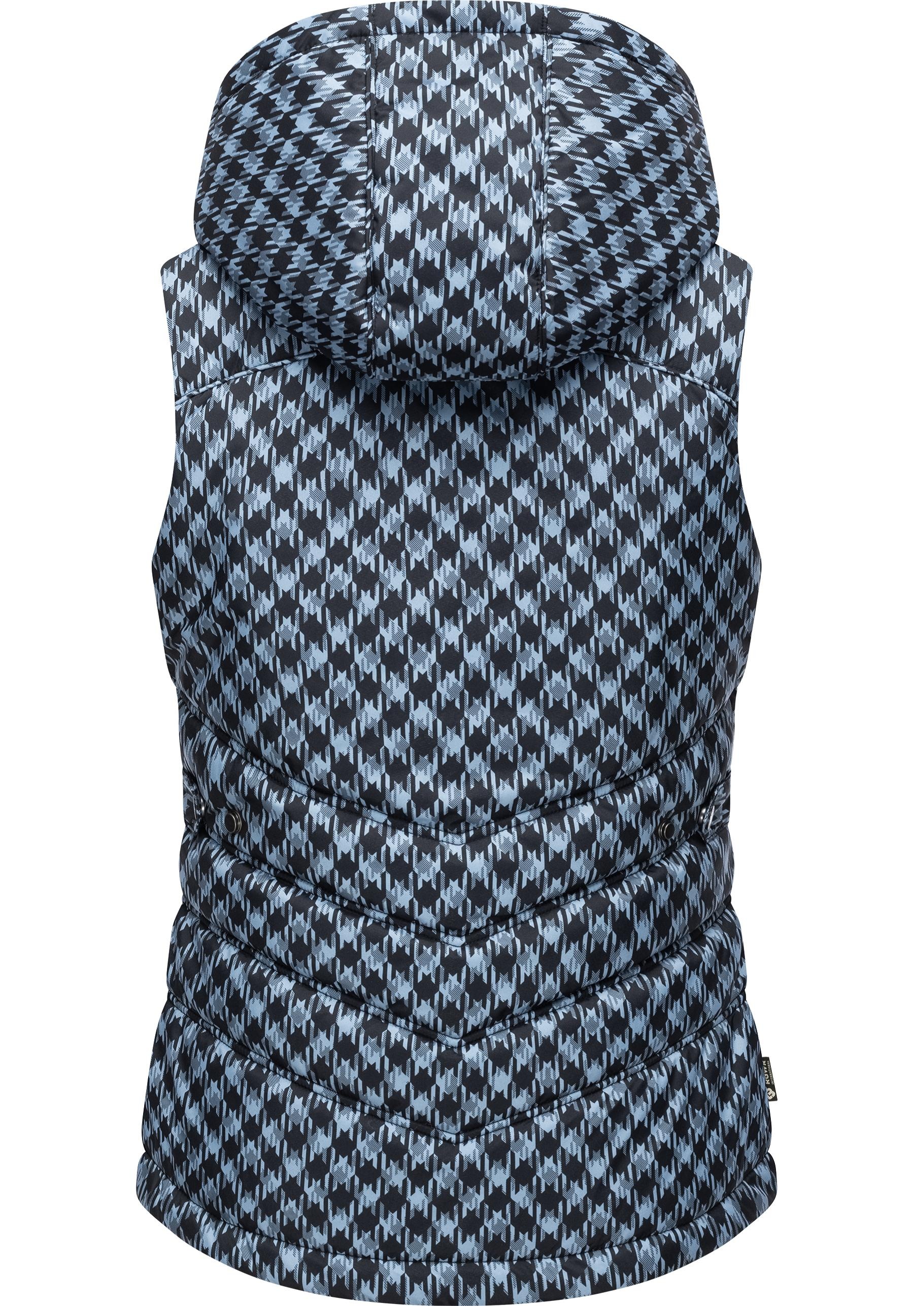 Ragwear Steppweste »Hesty Print«, Weste mit abnehmbarer Kapuze und Hahnentritt Muster