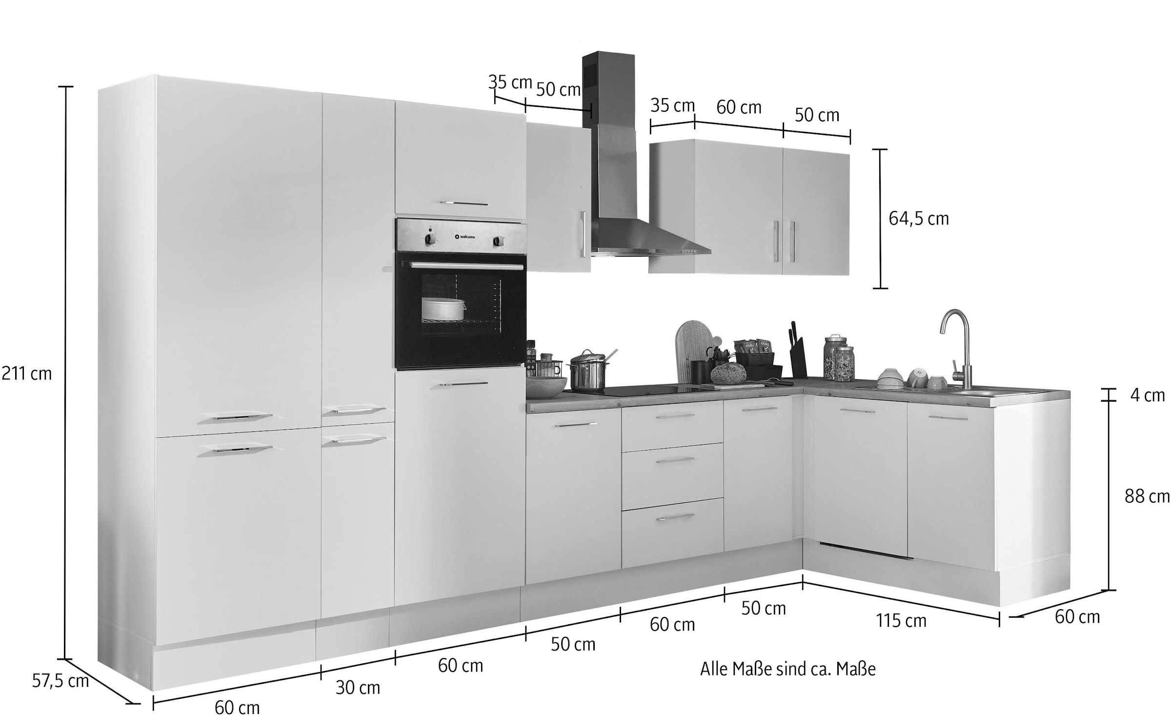 BASIC by Balculina Winkelküche »Turin«, Stellbreite 370x175 cm, wahlweise mit E-Geräten