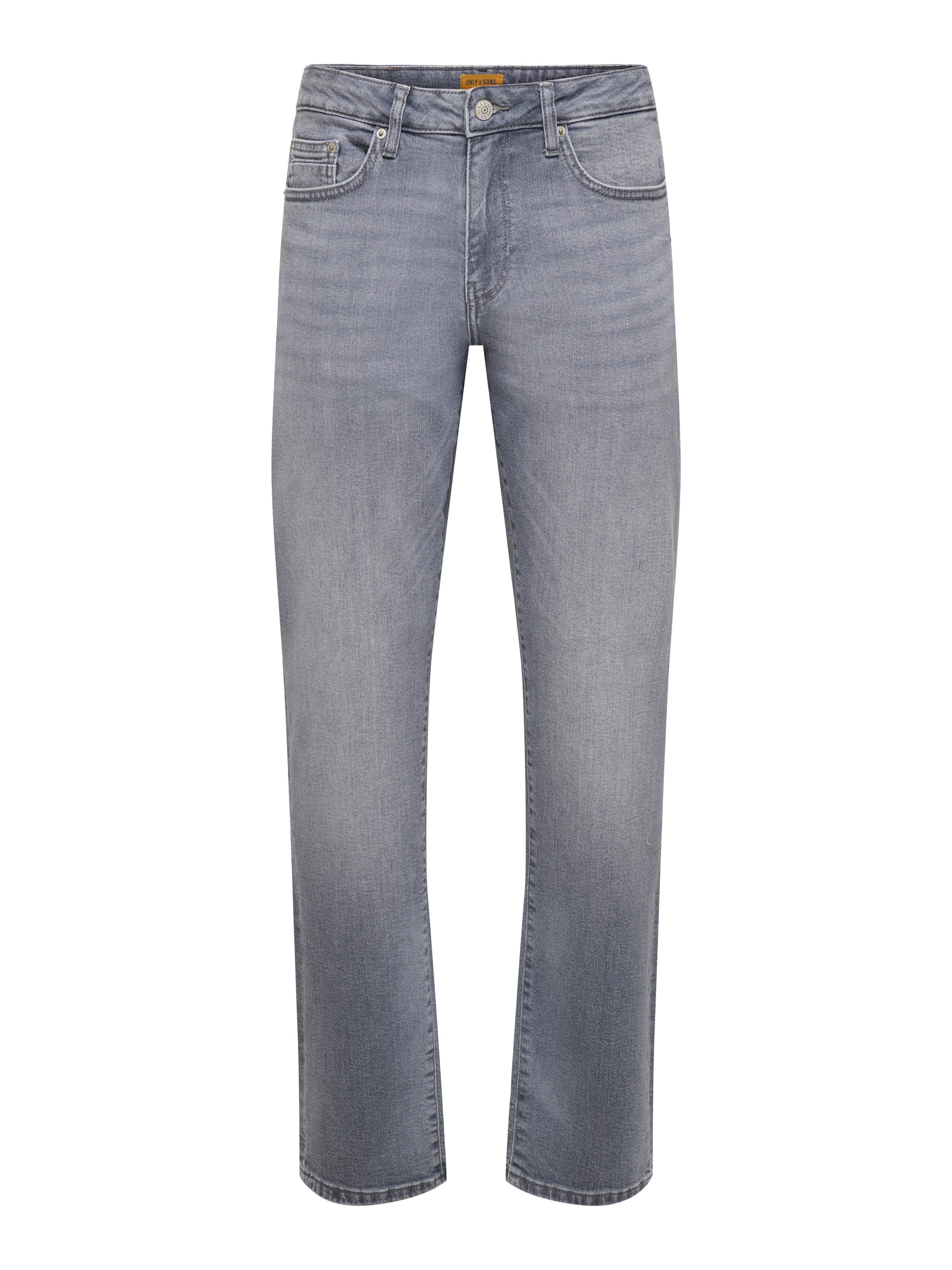 Straight-Jeans ONLY & SONS "ONSWEFT REG. MBD 5094 TAI DNM NOOS", Herren, Gr. 31, Länge 30, light grau denim, Denim/Jeans, Obermaterial: 98% Baumwolle, 2% Elasthan, Abriebeffekte, regular fit lang, Jeans Straight-Jeans, im 4-Pocket-Style