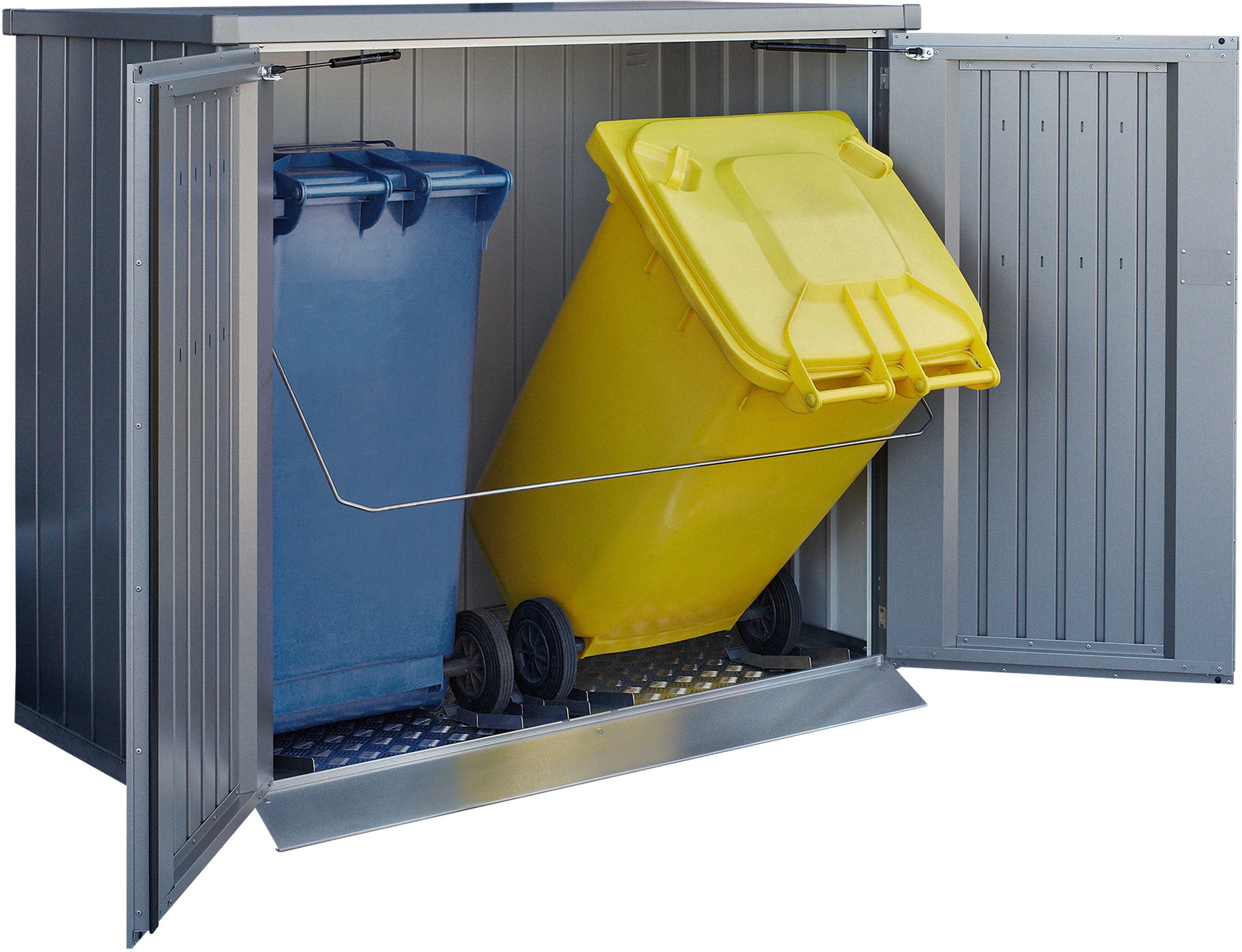 Bodenschutzplatte BIOHORT, B:142cm H:4mm L:94cmsilberfarben, Aluminium, Bodenschutzplatten, "Boden-Set für Mülltonnenbox Alex Duo", 142x94x4 cm,