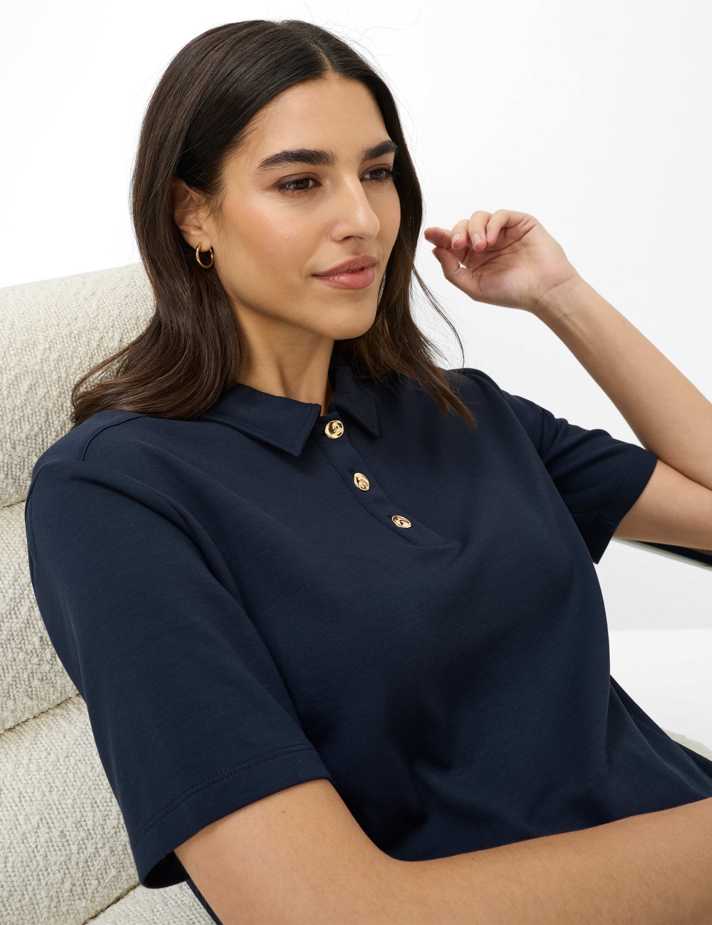 Poloshirt BRAX "Style CARA S", Damen, Gr. 42, navy, 67% Viskose, 26% Polyester, 7% Elasthan, Shirts 5