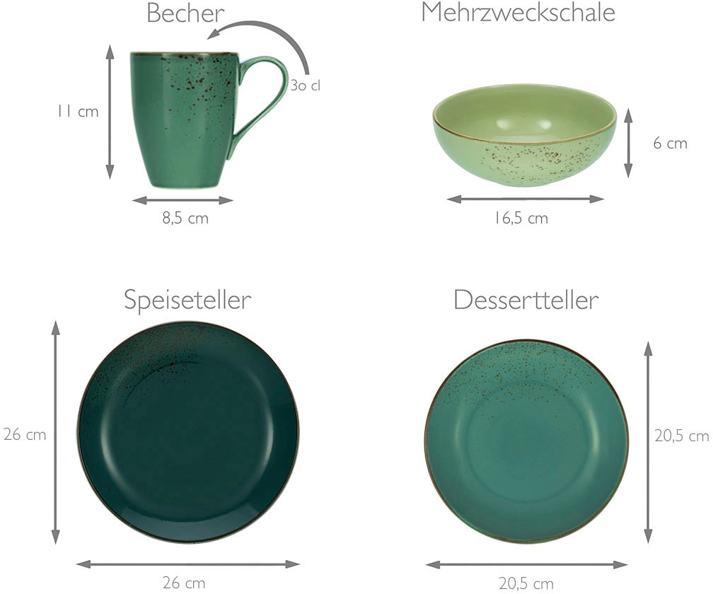 16 16 | BAUR »Geschirr-Set COLLECTION«, CreaTable Handwerklicher tlg., im Teile, Personen 4 und Tafelservice 4 Kaffeeservice Look, Service, für für Kombiservice Personen), (Set, NATURE Set,