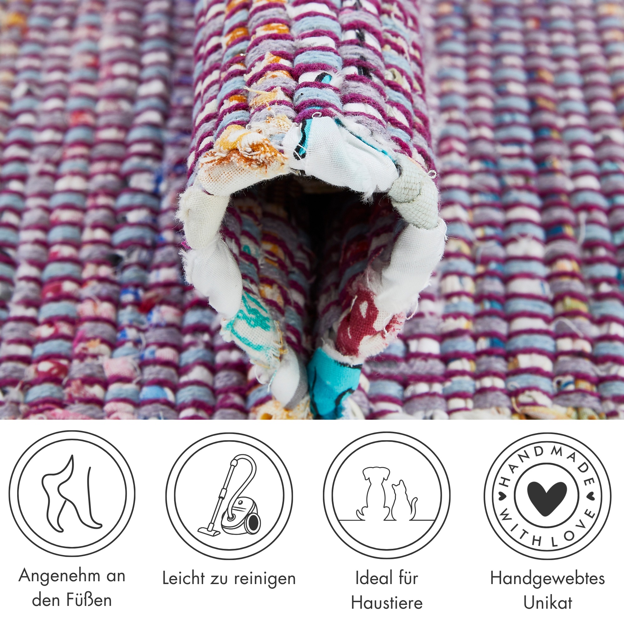 Andiamo Teppich »Frida« rechteckig 8 mm Höhe Handweb Teppich, Fleckerl, reine Baumwolle, handgewebt, mit Fransen