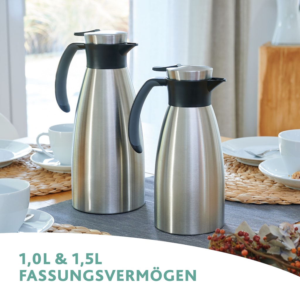 Emsa Isolierkanne »Soft Grip«, 1,5 l, Soft Grip-Griff, 100 % dicht, auslaufsicher, platzsparend, Edelstahl