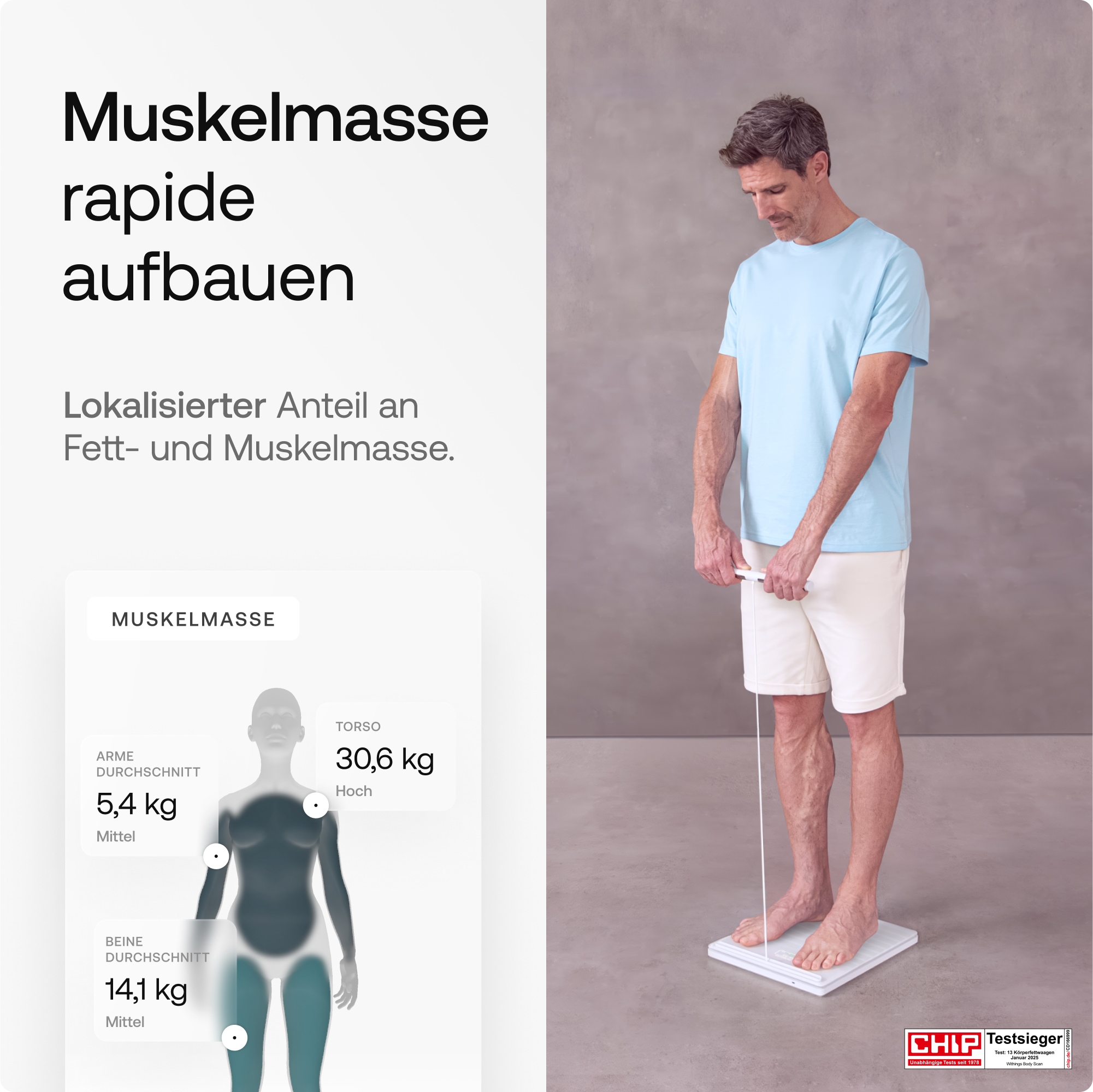 Withings Personenwaage »Body Scan«, mit integriertem 6-Kanal-Elektrokardiogramm (EKG)