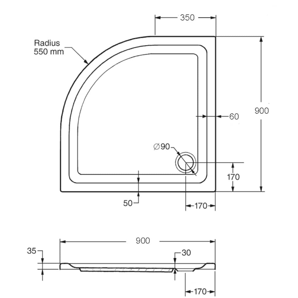 OTTOFOND Duschwanne »Set Viertelkreis Duschwanne«, (3 St.)