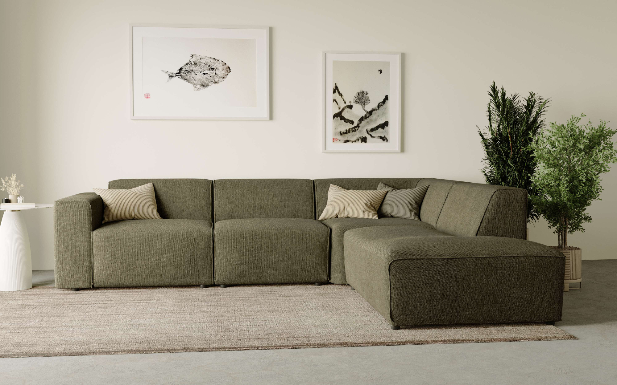 Home affaire Ecksofa "Noord mit Kedernaht, Breite 282 cm, L-Form" Webstoff, mit Wellenunterfederung, Massivholzrahmen