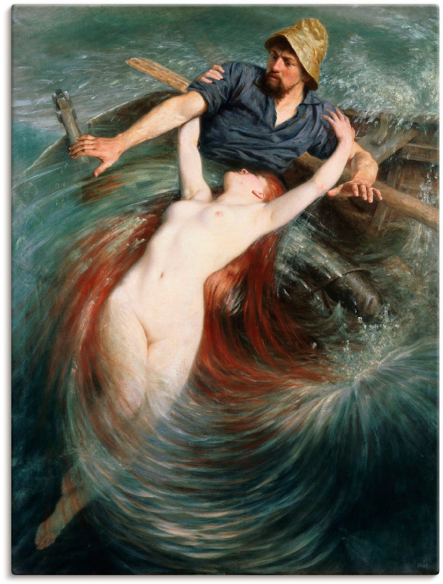 Artland Wandbild »Ein Fischer in den Fängen einer Sirene.«, klassische Fantasie, (1 St.), als Leinwandbild, Poster in verschied. Größen