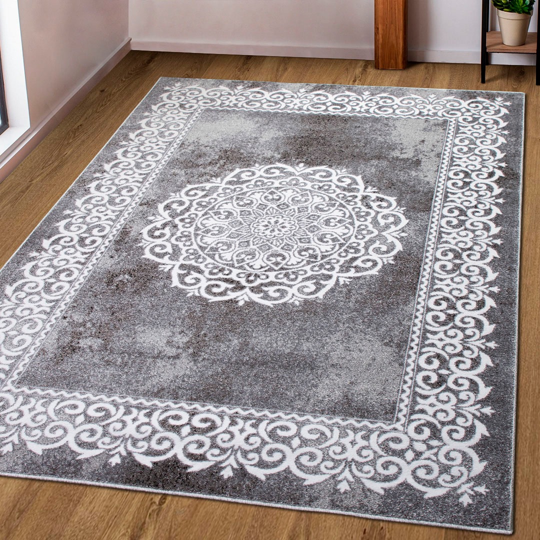 Teppich OTTO HOME "Dafna" Gr. 4, grau, B:160cm H:9mm L:230cm, Kunstfaser, Teppiche, Teppich, Orient-Optik, Vintage Design, Kurzflor, pflegeleicht, dezenter Glanz