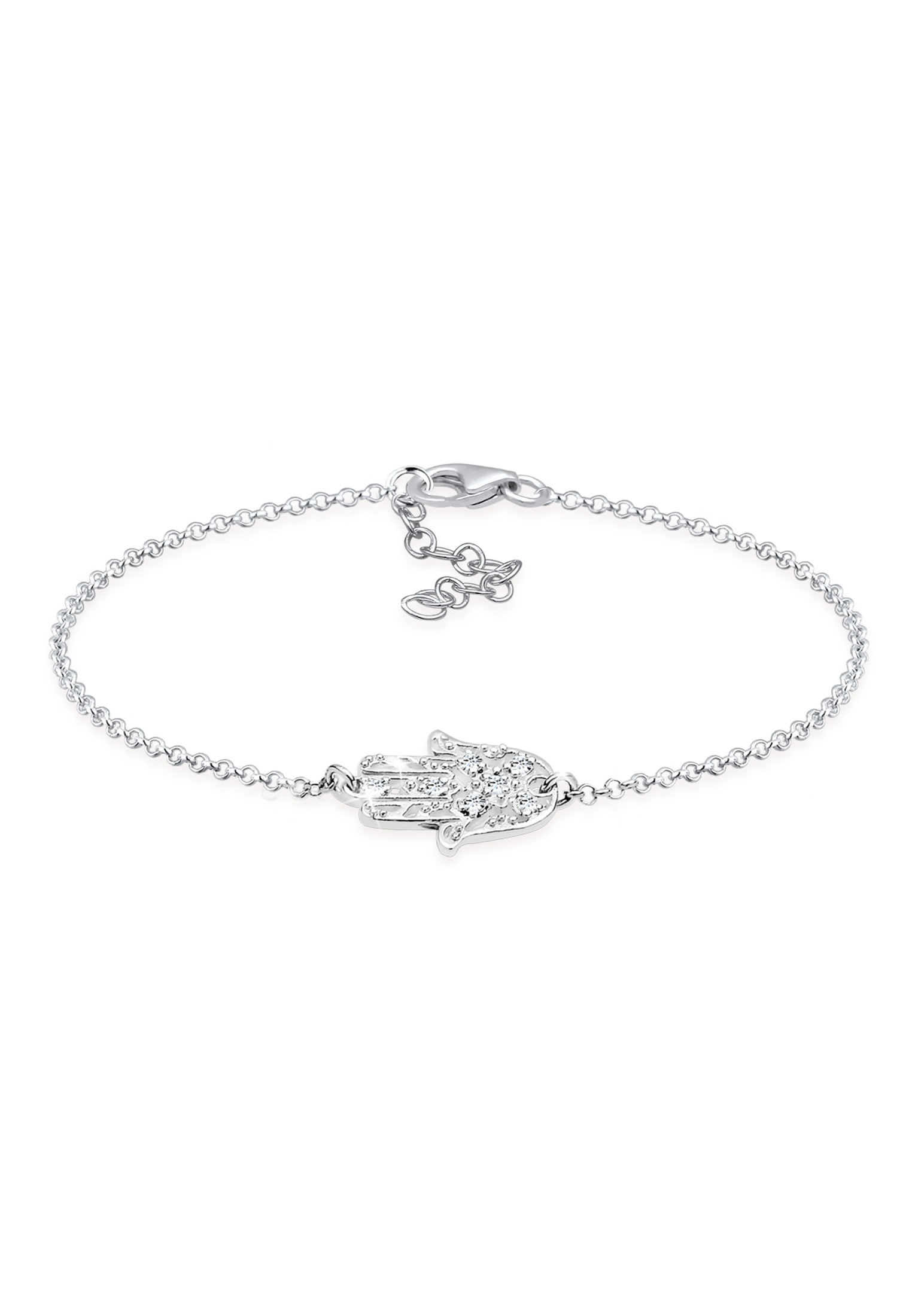 ELLI Damen Armband "Hamsa Hand der Fatima 925 Silber, mit Kristallen von Swarovski", 16cm,mit Steinen, Silber 925 (Sterlingsilber), silber, Silber