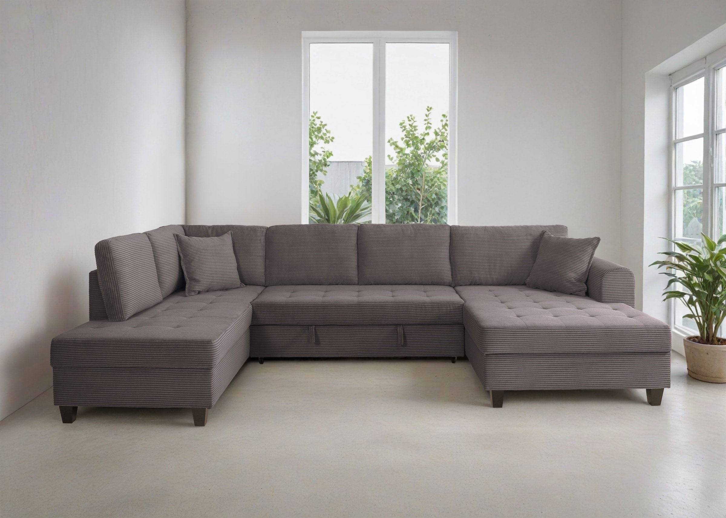 Trends by HG Wohnlandschaft "Moritz U-Form, B: 324 cm" mit Schlaffunktion, Bettkasten & Zierkissen