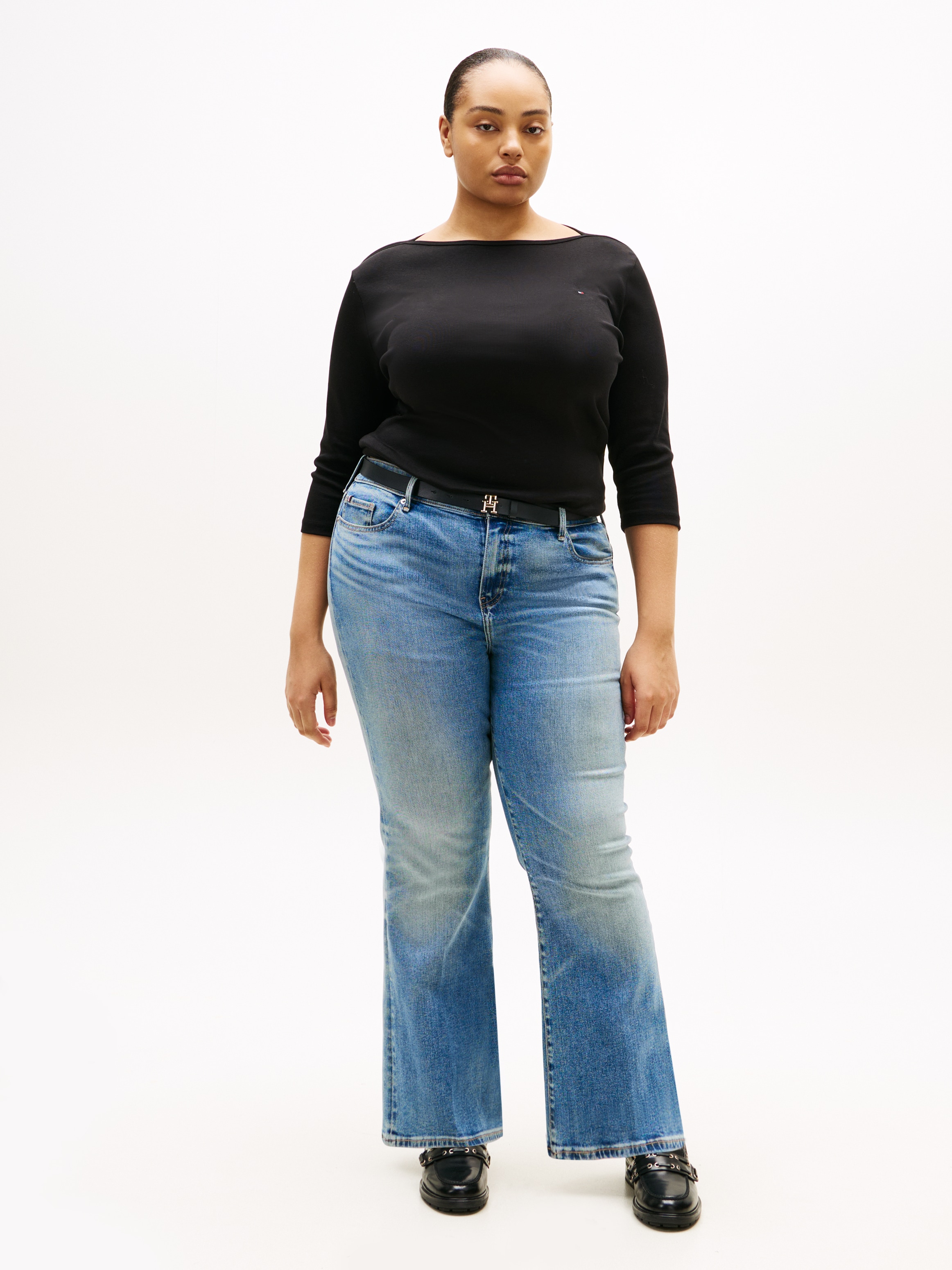 Tommy Hilfiger Curve T-Shirt »CRV SLIM CODY BOAT-NK 3/4SLV« in Großen Größen, 3/4 Ärmel, Logostickerei