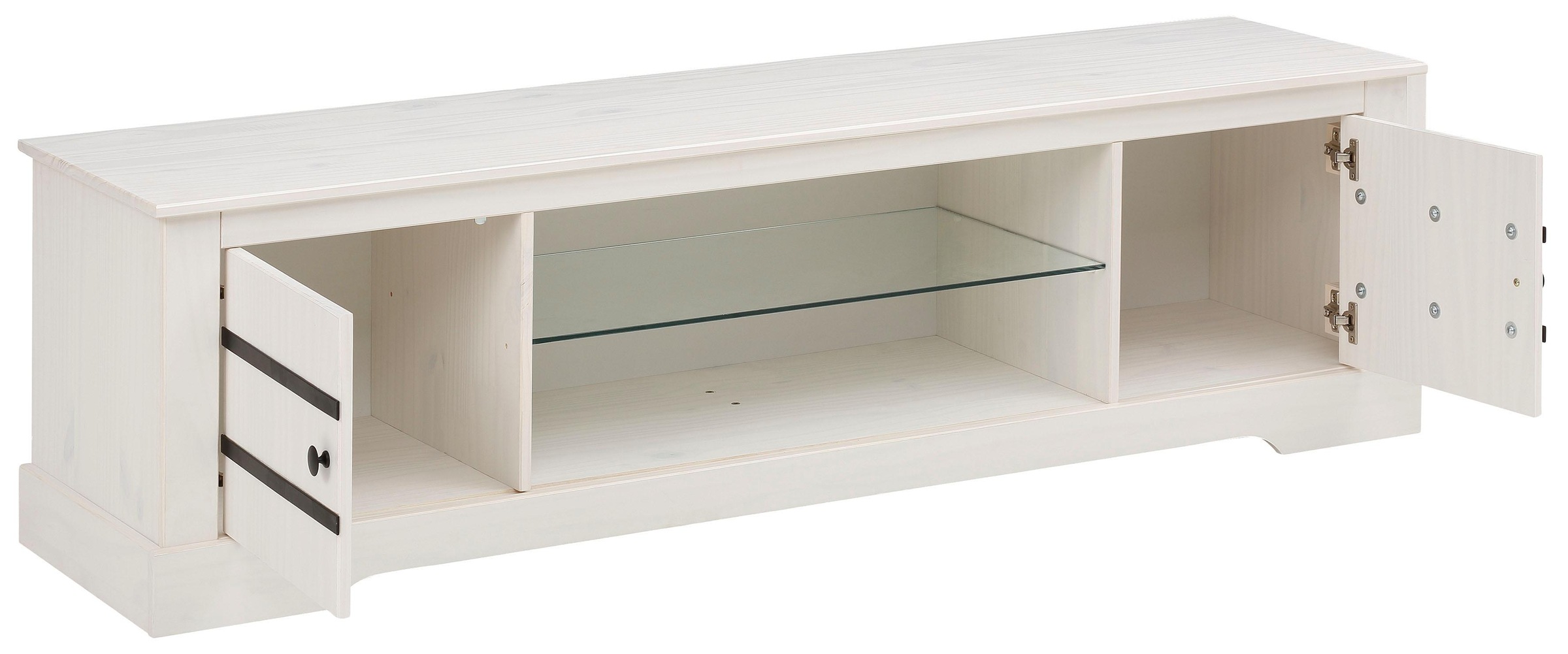 Home affaire Lowboard, Kommode aus massivem Kiefernholz, mit Glasboden, Breite 160 cm
