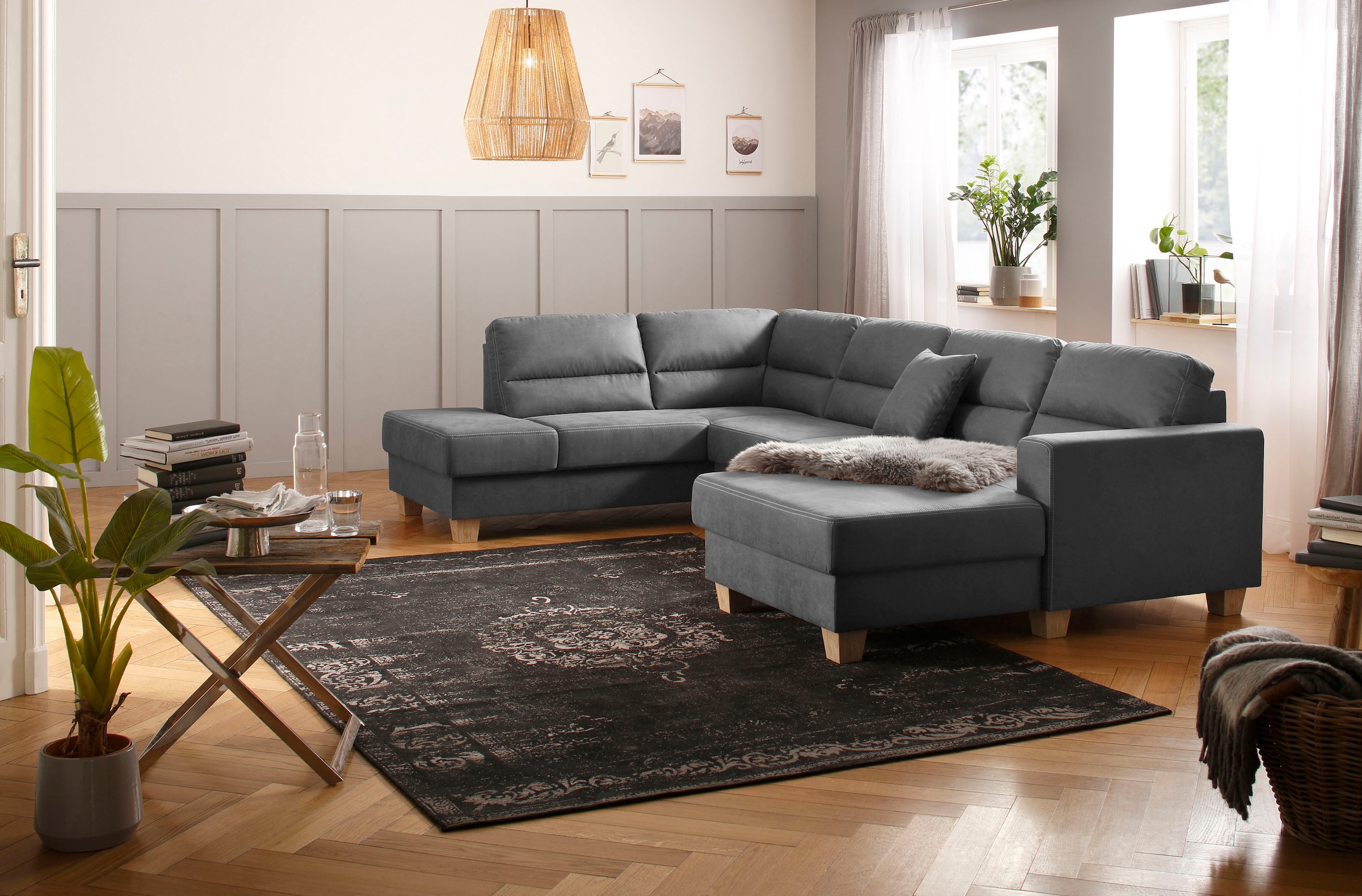 Home affaire Wohnlandschaft "Navan, komfortabel mit viel Platz, U-Form", wa günstig online kaufen