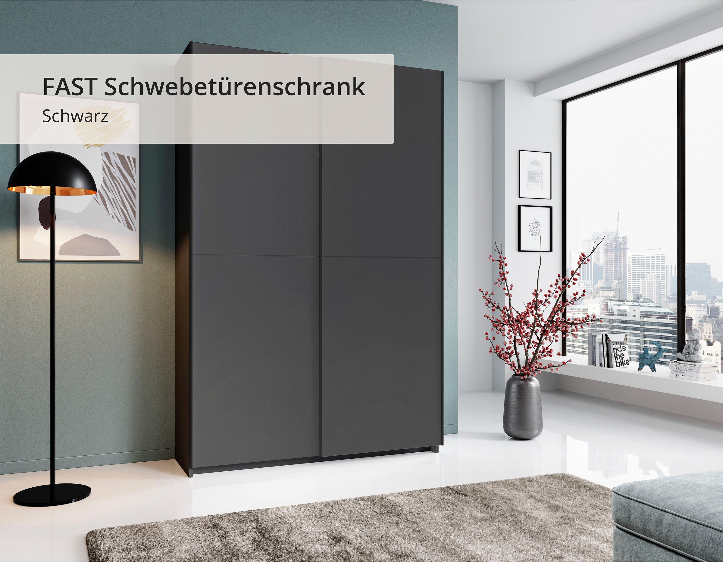 Schlafkontor Schwebetürenschrank »Heimo/Fast Schrank Kleiderschrank Garderobe«, geringe Tiefe, ausziehbarer Kleiderstange, Garderobenschrank, 6 Böden