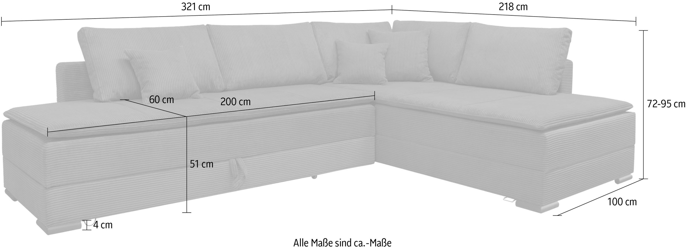 INOSIGN Ecksofa »Night & Day L-Form mit Dauer-Schlaffunktion, Cord-Bezug!«, inklusive Bettfunktion und Bettkasten