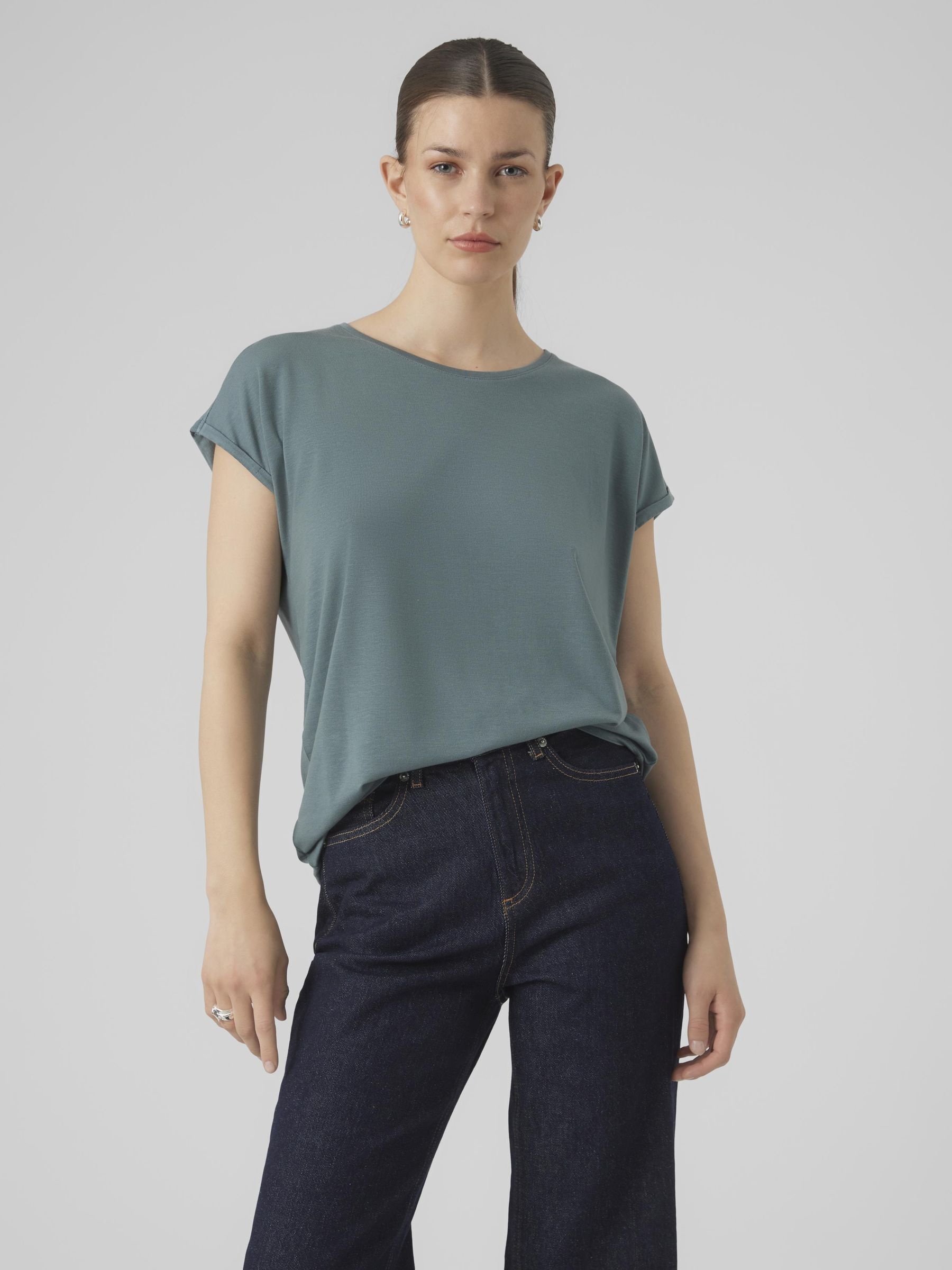 Vero Moda T-Shirt "VMAVA PLAIN SS TOP JRS NOOS" Materialmix, regular fit