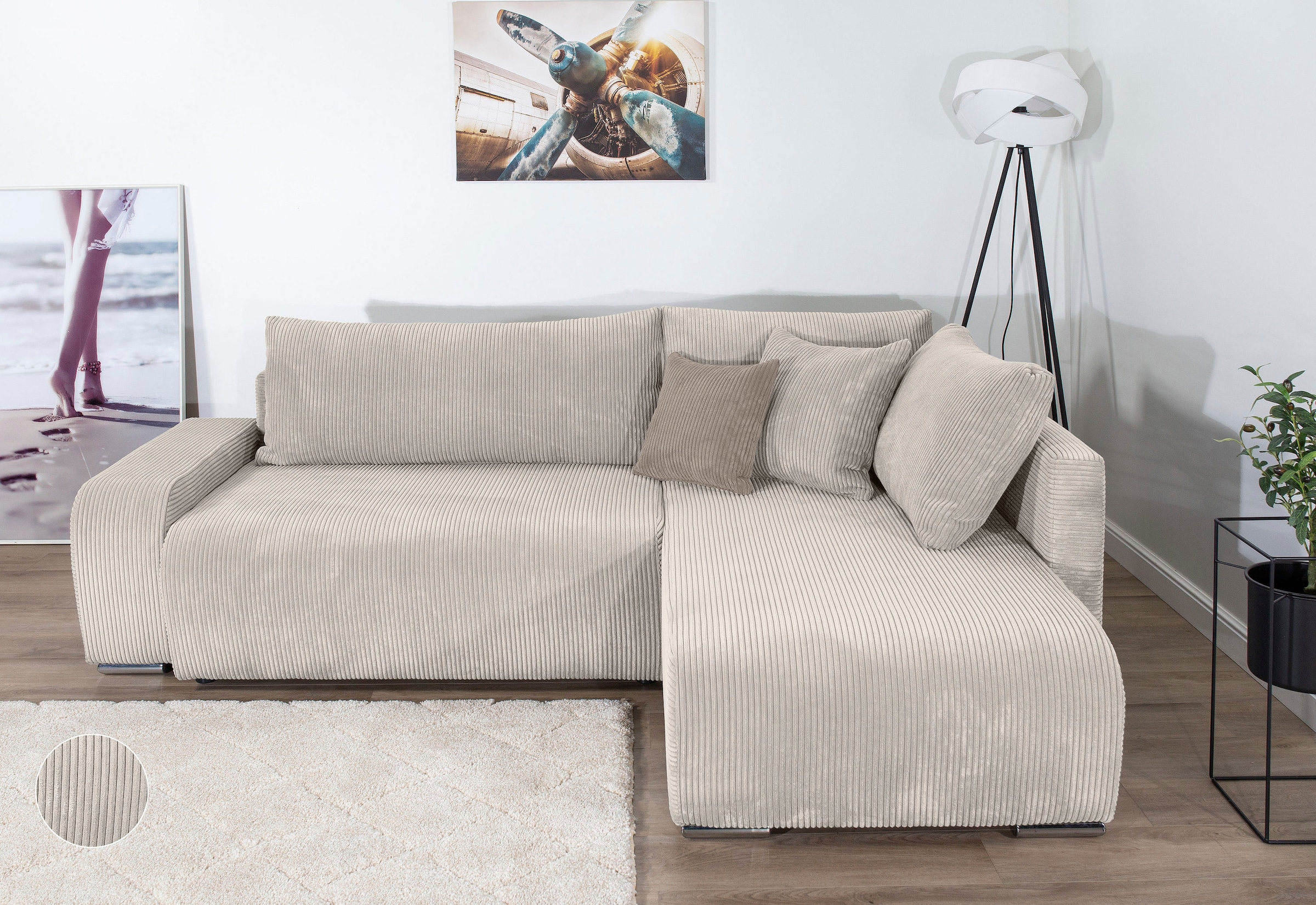 COLLECTION AB Ecksofa "Poppy L-Form, B: 227 cm" Schlaffunktion, Bettkasten & 1 Zierkissen