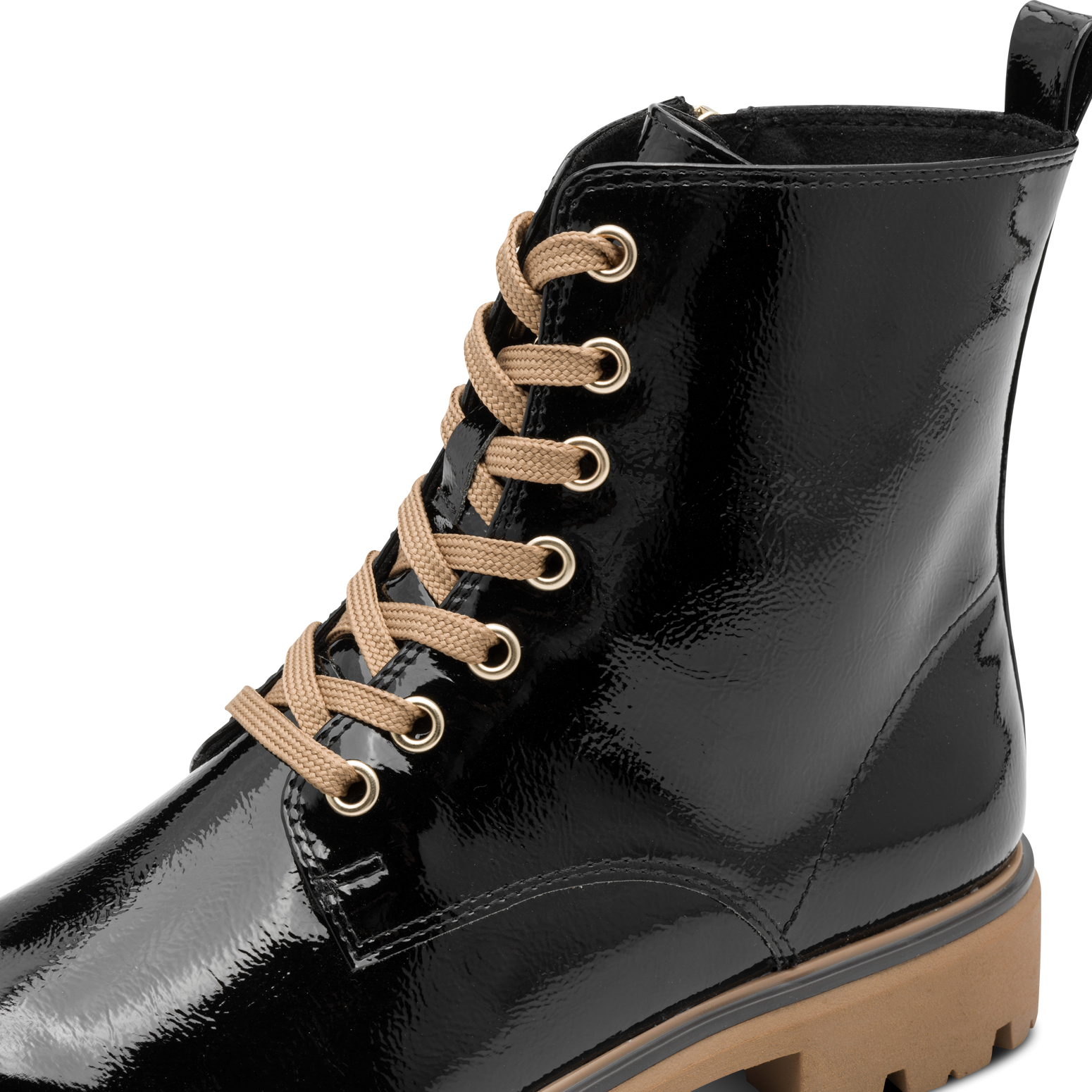 MARCO TOZZI Schnürboots, Blockabsatz, Schnürstiefelette in glänzender Optik