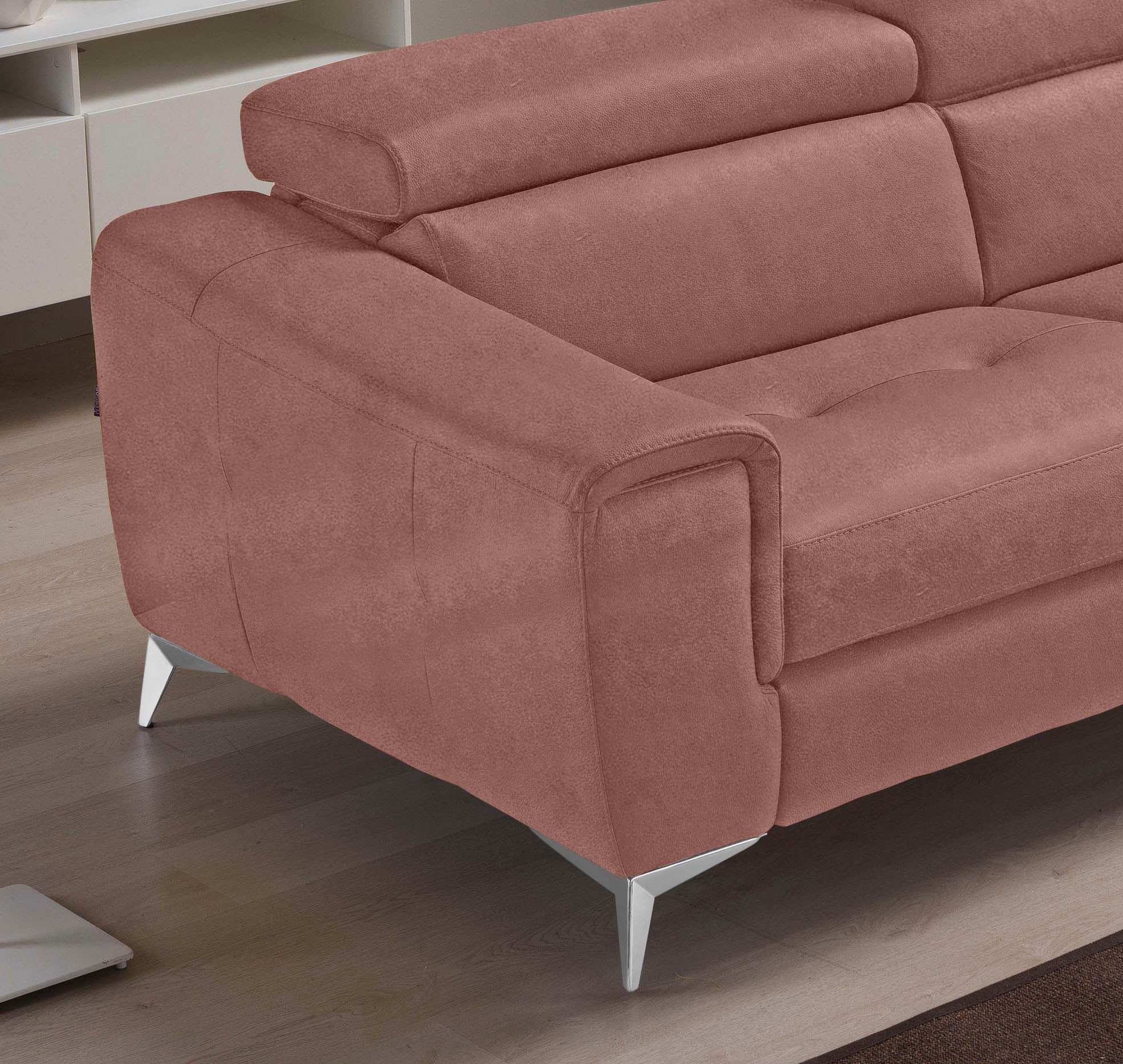 Egoitaliano 2,5-Sitzer »Francine, Designsofa, Loungesofa, Breite 213 cm, Fußfarbe chrom«, Designfuß, Luxus-Microfaser BLUSH, cedar wood
