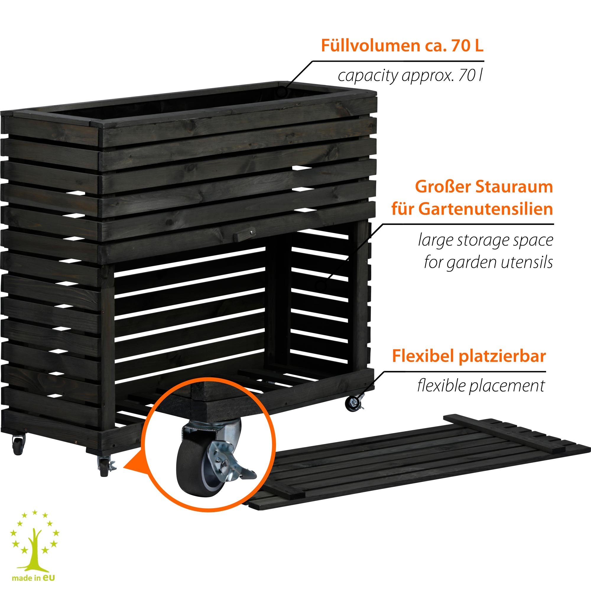 dobar Hochbeet »"Rolla" Gr. XL, Anthrazit« ca. 92 x 32,5 x 78 cm (L x B x H) groß und ca. 14,6 kg