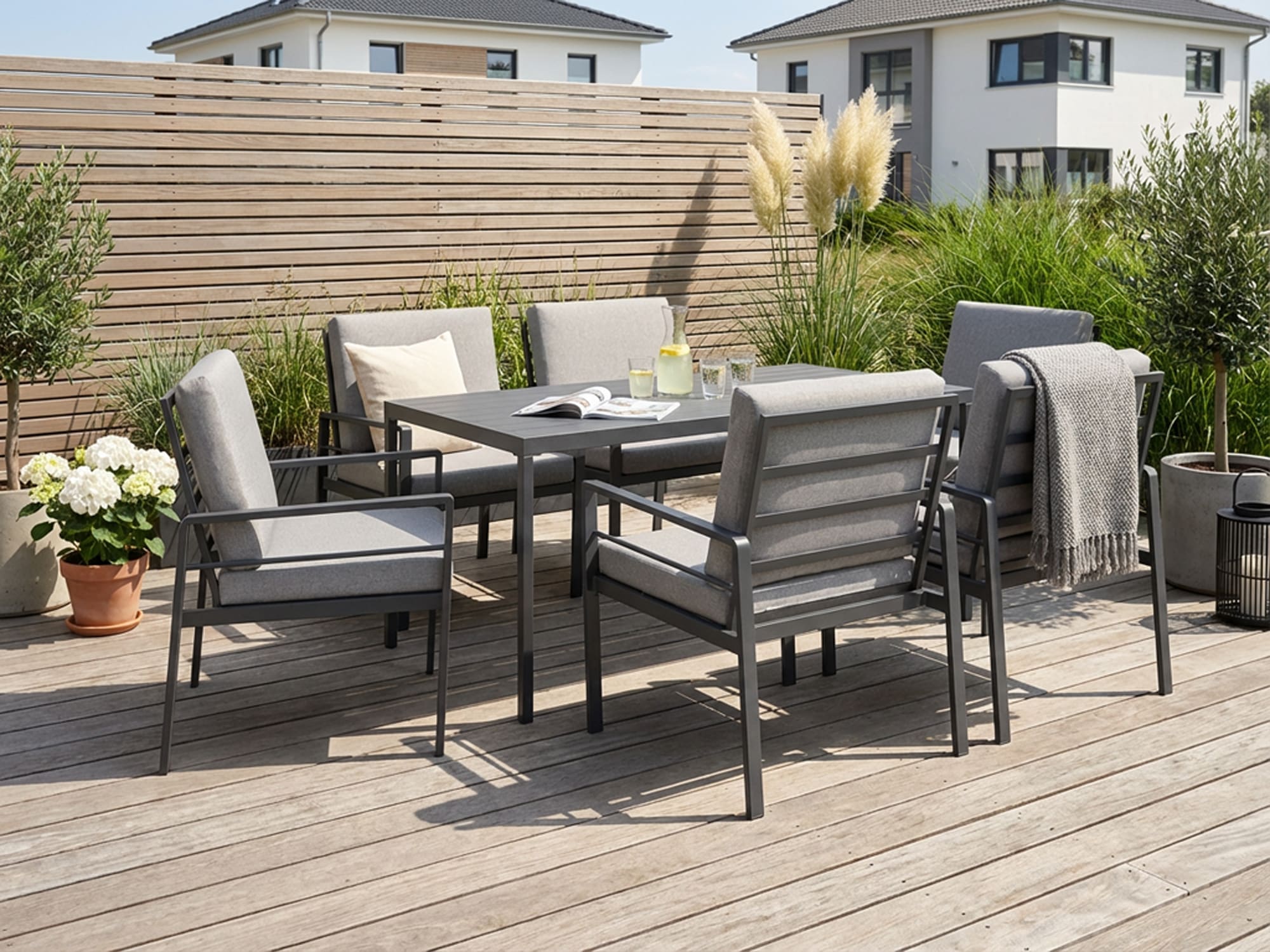 KONIFERA Garten-Essgruppe »»New Jersey«« Set, 6 Sessel, Tisch 80x160x71 cm, inkl. Auflagen, 19 Stk. tlg. Aluminium/Polyrattan