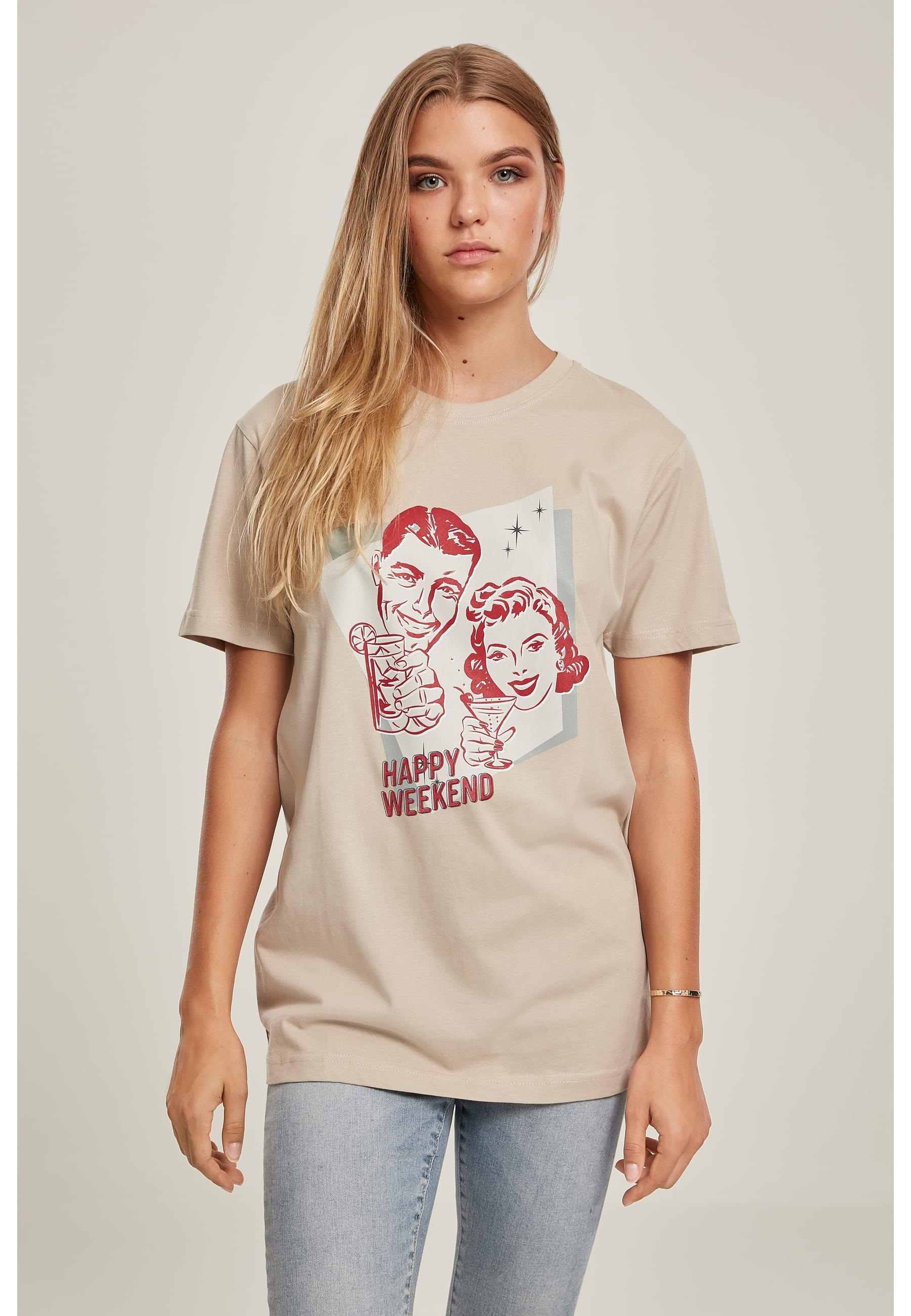 MisterTee Kurzarmshirt »MisterTee Damen Ladies Happy Weekend Tee«, (1 tlg.)