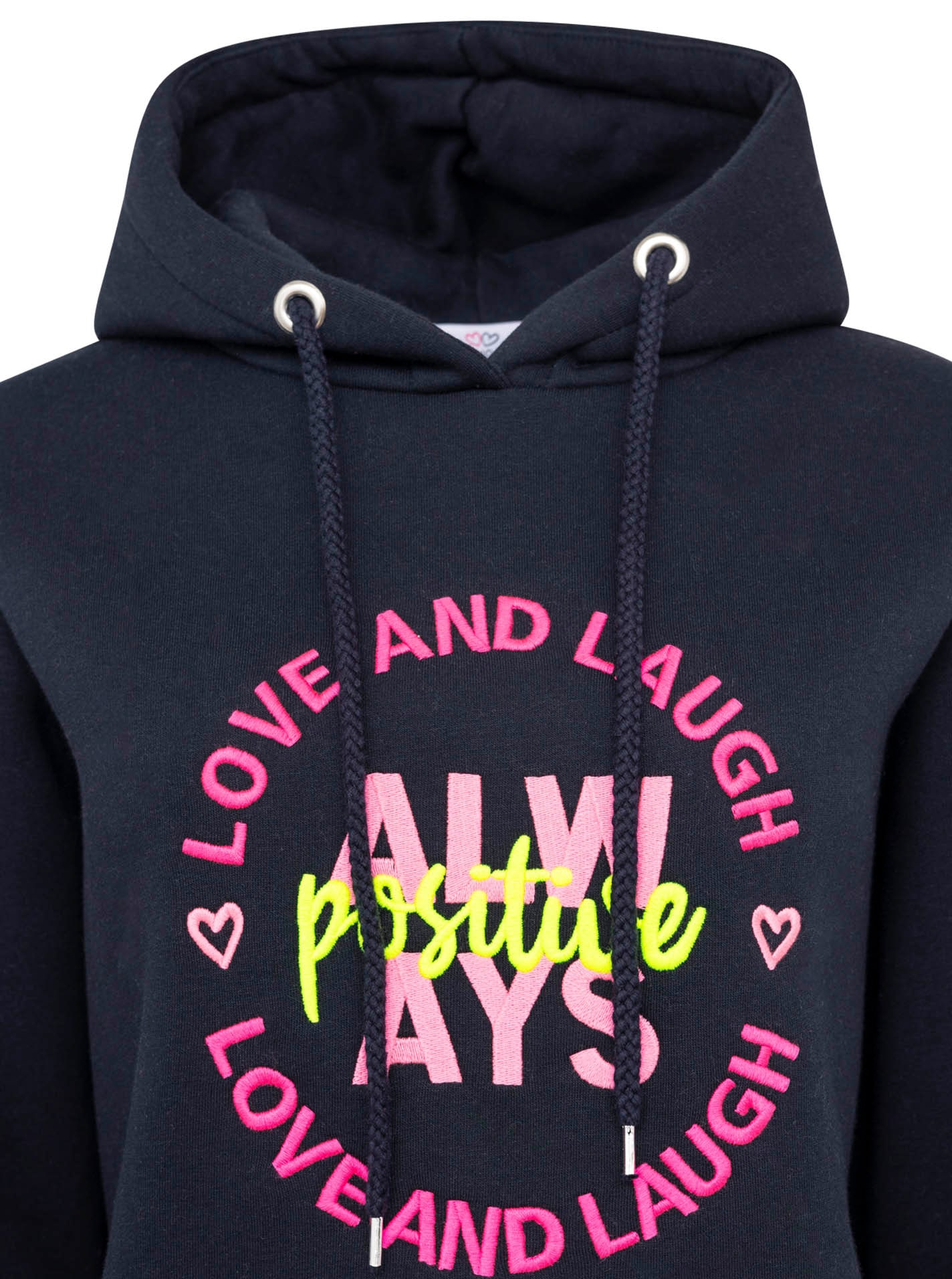 Zwillingsherz Hoodie »"Always Positive"«, Kapuze, Stickerei, Fronttasche, Bündchen-Schriftzug, Langarm