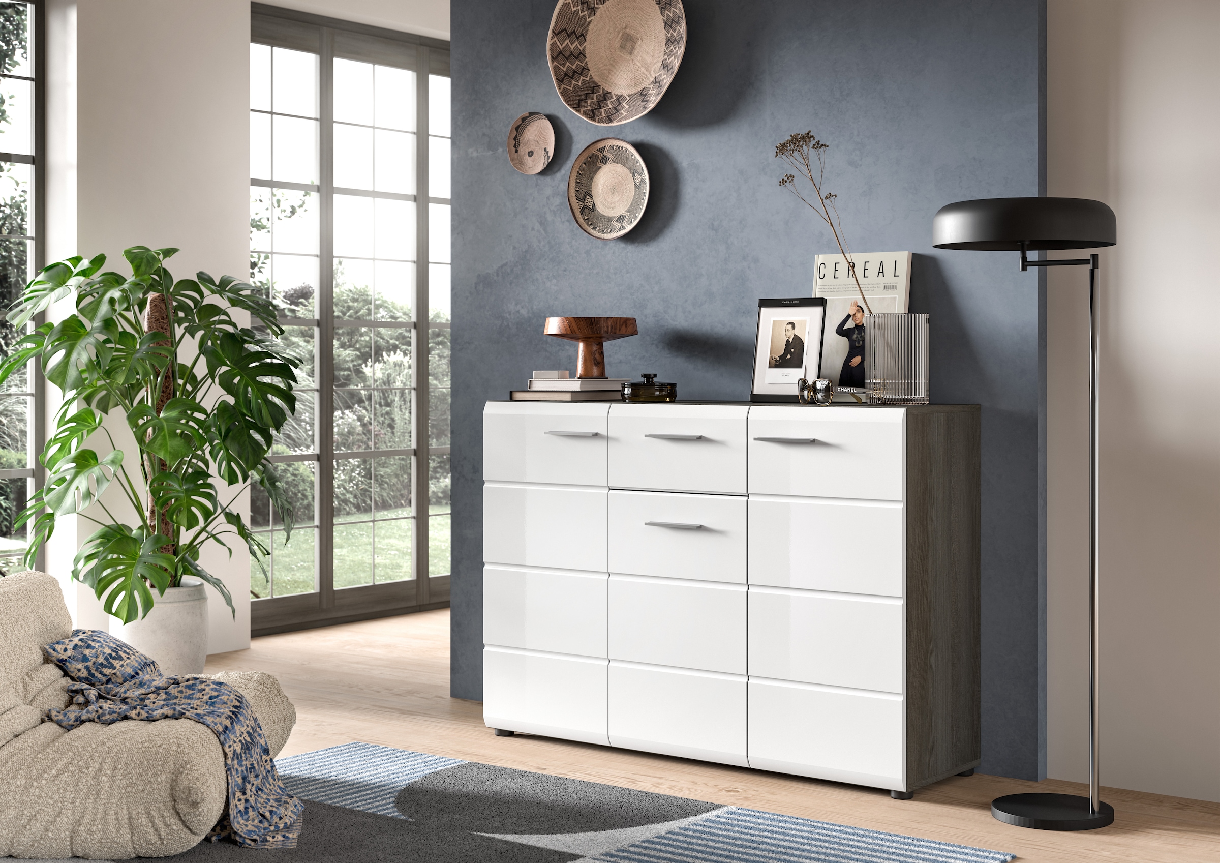 Home affaire Sideboard "Rumba, Breite 120cm, in Rauchsilber Nachbildung/Wei günstig online kaufen