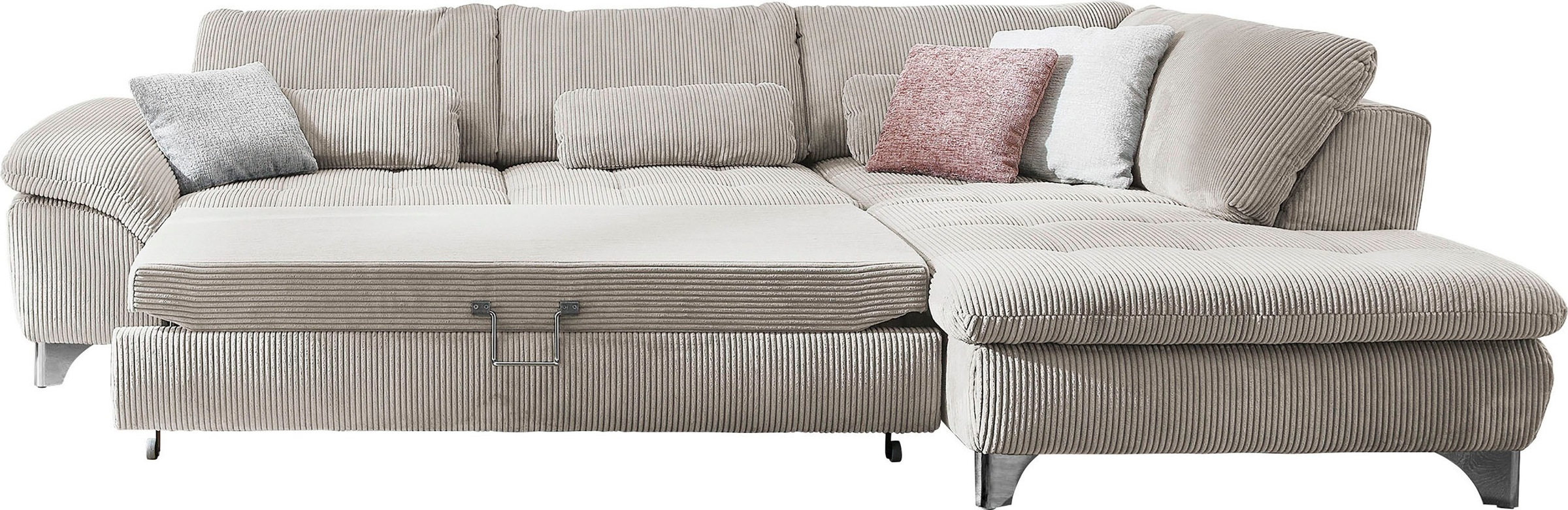 Die PlanBar Ecksofa »MP-IN14007 L-Form«, wahlweise mit Bettfunktion und verstellbaren Kopfstützen, in Cord
