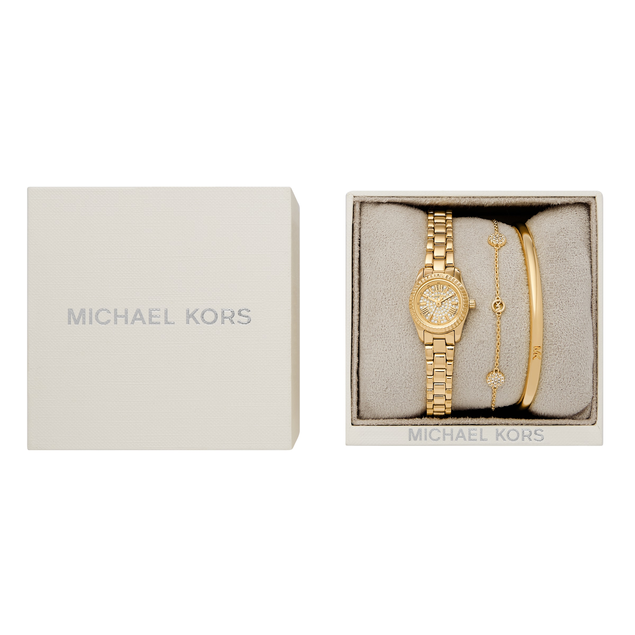 MICHAEL KORS Quarzuhr »LEXINGTON«, (Set, 3 tlg., mit Armband und -spange), Armbanduhr, Damenuhr, Edelstahlarmband, Ideal auch als Geschenk