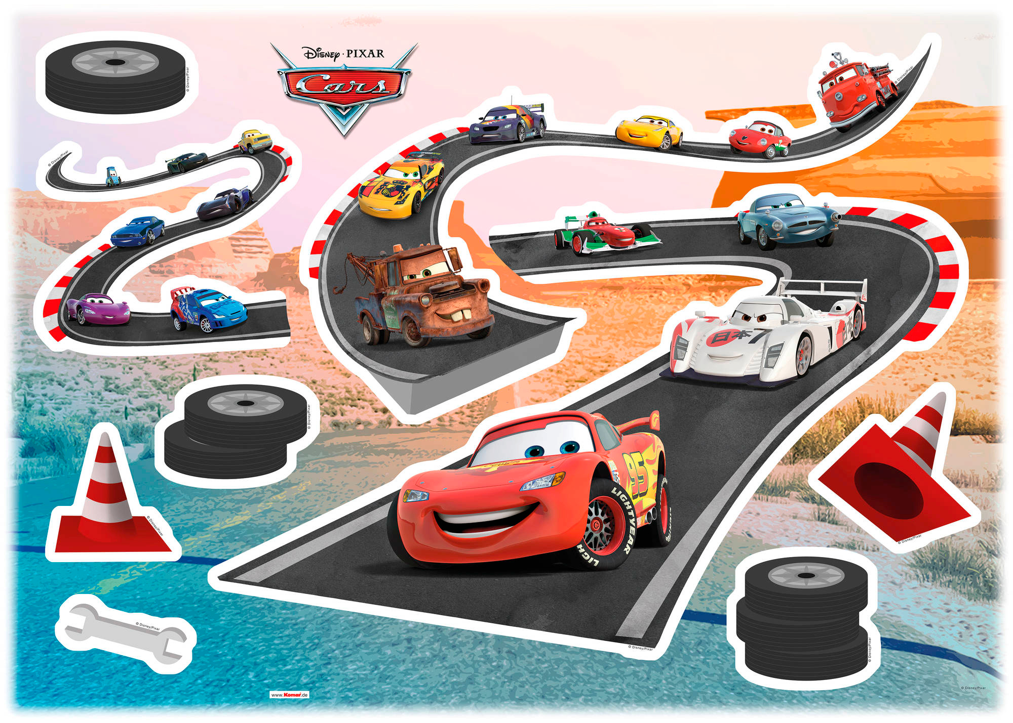 Komar Wandtattoo "Cars Track - Größe 50 x 70 cm" selbstklebend, Wandsticker, Kinderzimmer