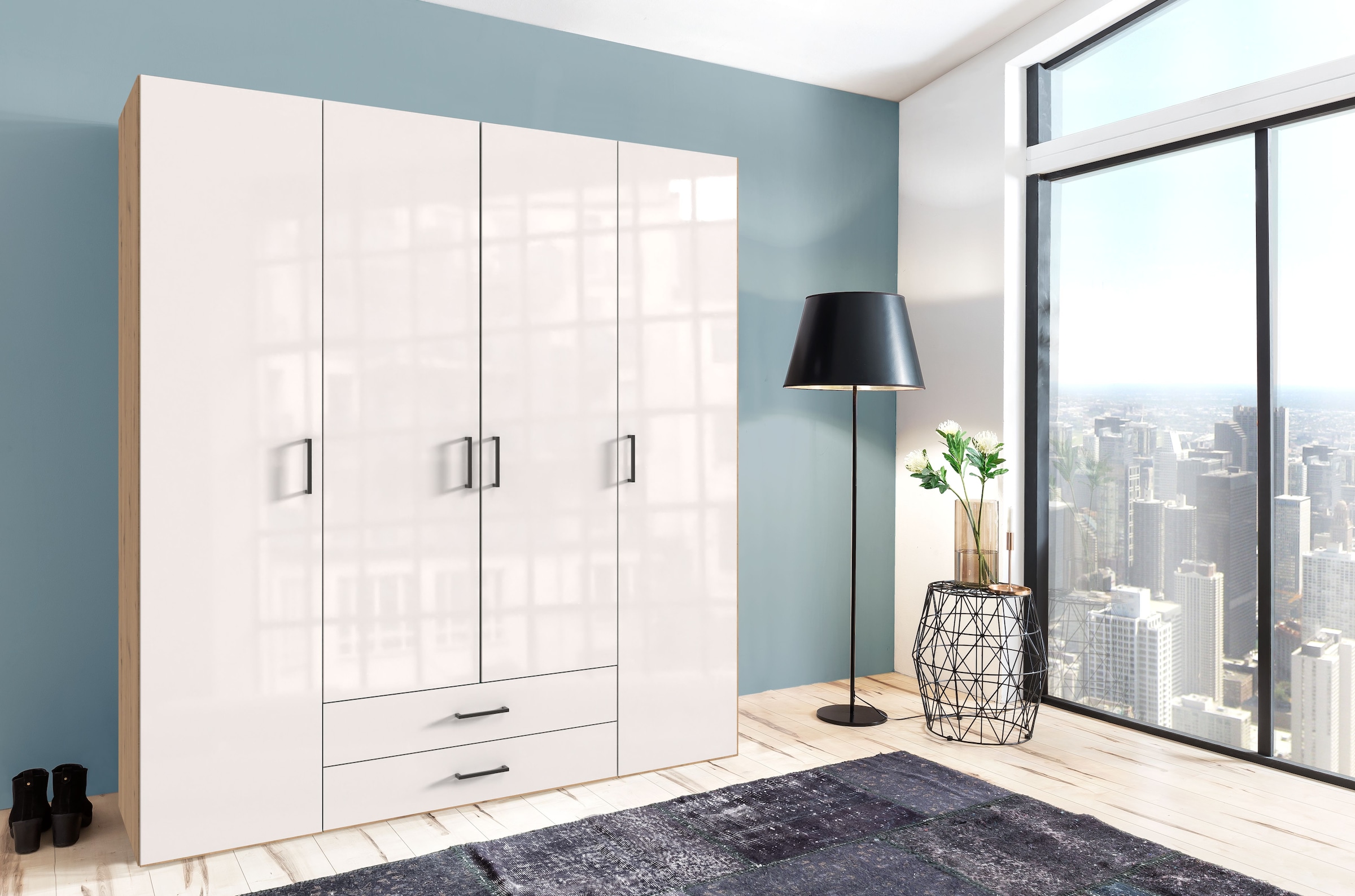 Wimex Drehtürenschrank »Mugano, 135 oder 180cm breit, 208 oder 236cm hoch, Made in Germany«, (mit langen Griffstangen aus Metall), wahlweise mit oder ohne Spiegel, mit Schubladen