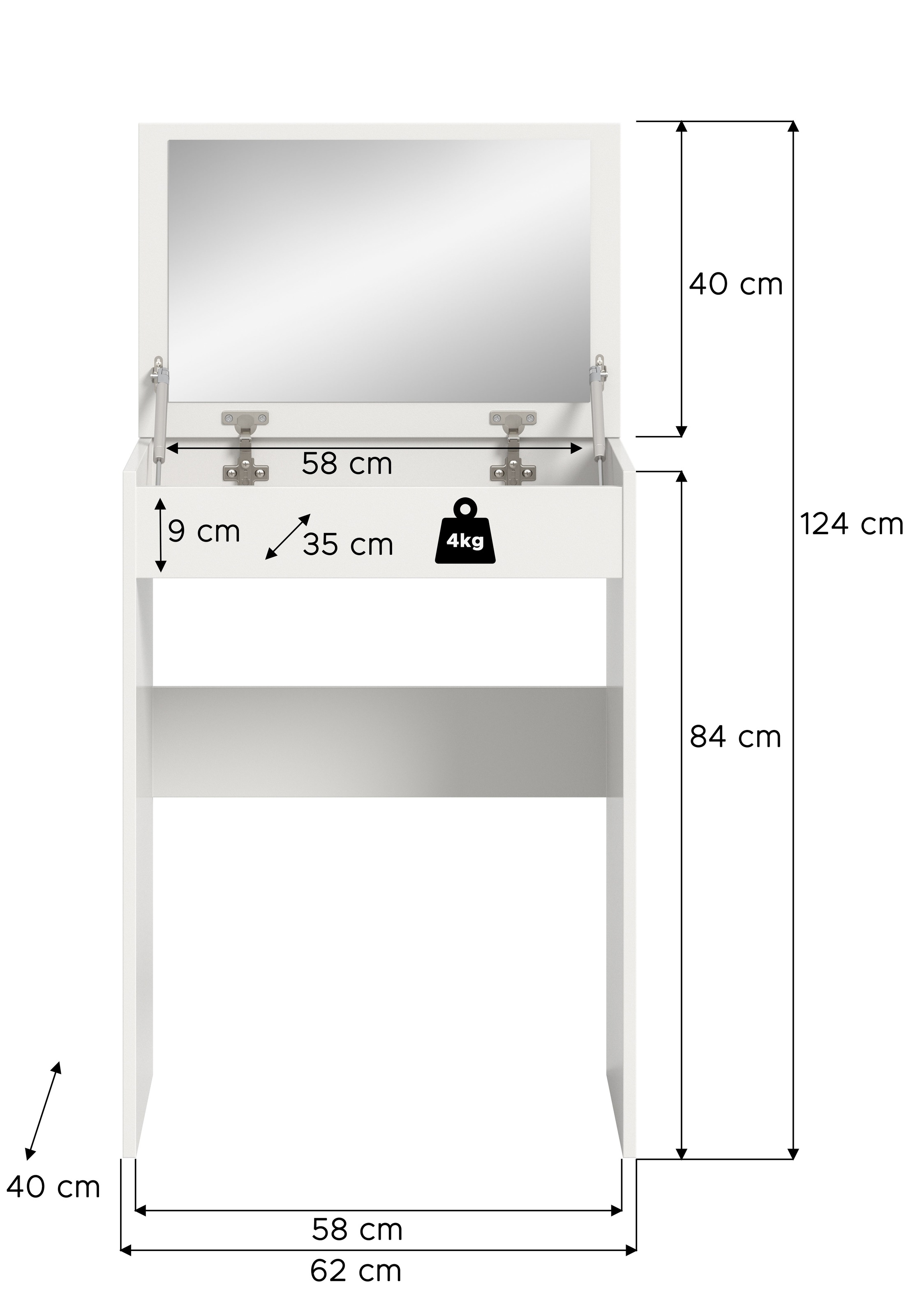 welltime Schminktisch »MIRA, Breite 62cm, aufklappbar mit Innenspiegel & Stauraumfach« Kosmetiktisch, Frieserkommode, Schreibtisch, Home-Office-Schreibtisch
