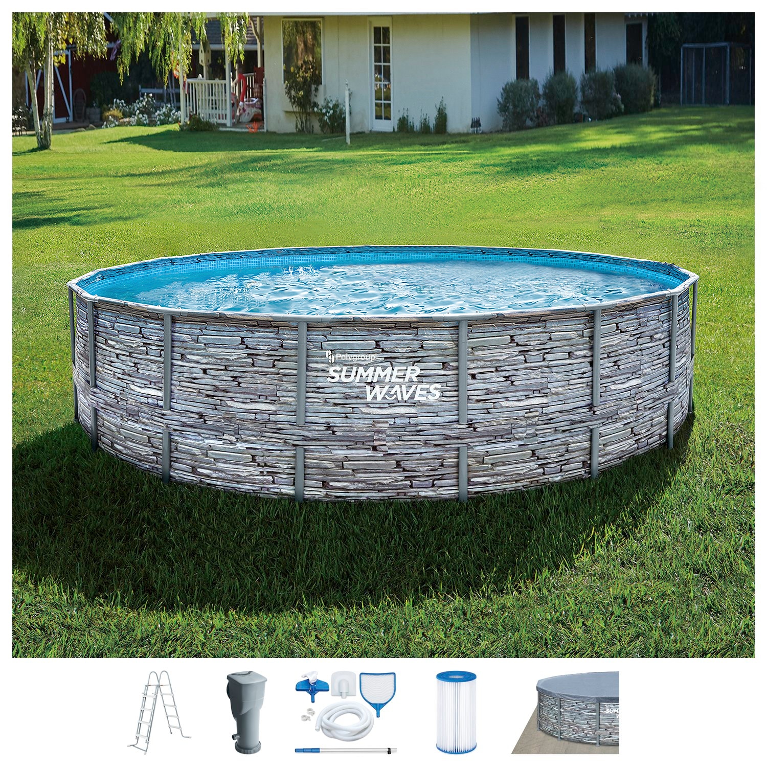 Summer Waves Aufstellpool Elite Frame Steinoptik Grau Ø 549 cm x 132 cm günstig online kaufen