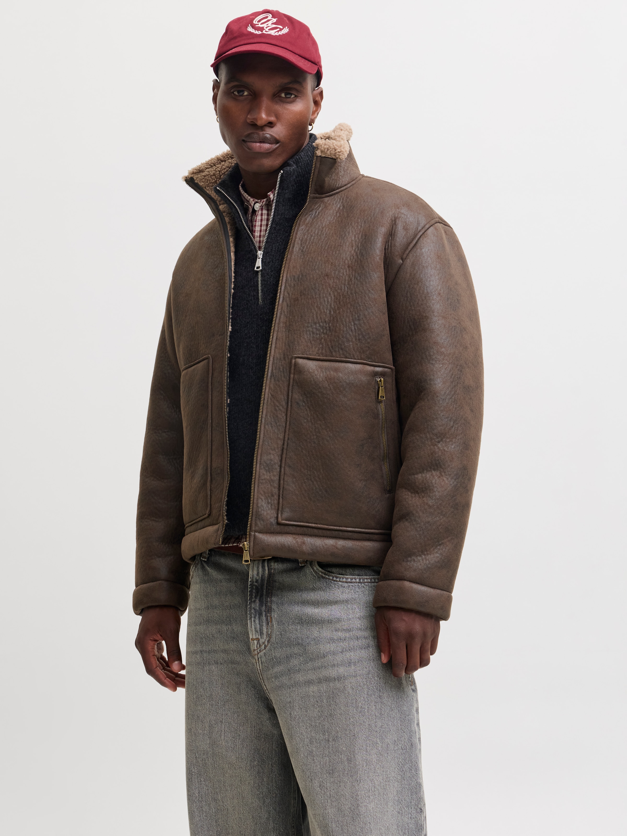 JACK & JONES Herren Pilotenjacke "JORSALAMANCO FLIGHT JACKET SN", braun, Gr. L, unifarben, Web, Obermaterial: 100% Polyester, Jacken, Polyester,
