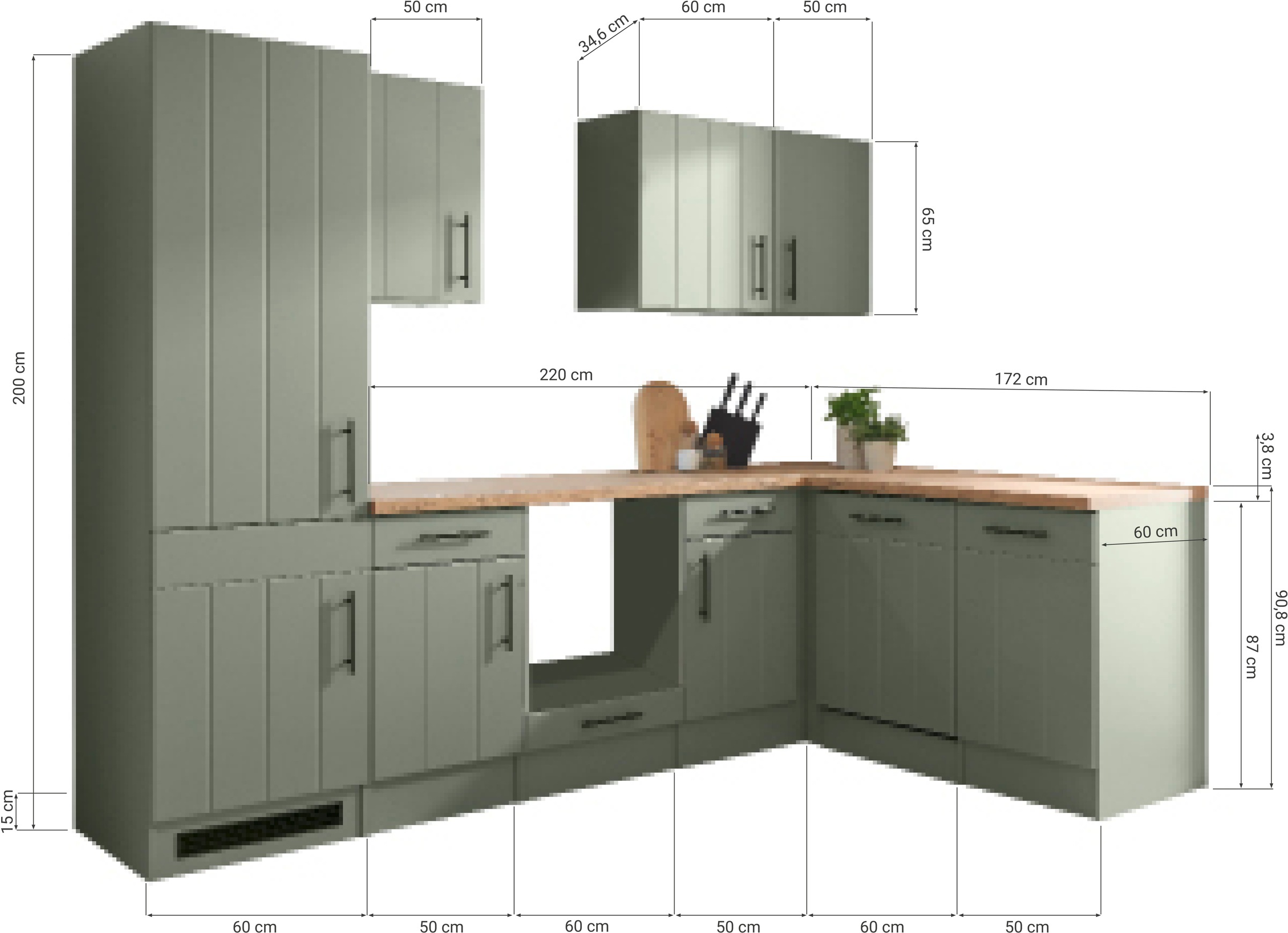 RESPEKTA Winkelküche »Anton« Breite 280 cm, 90 cm Arbeitshöhe, wahlweise mit und ohne E-Geräte