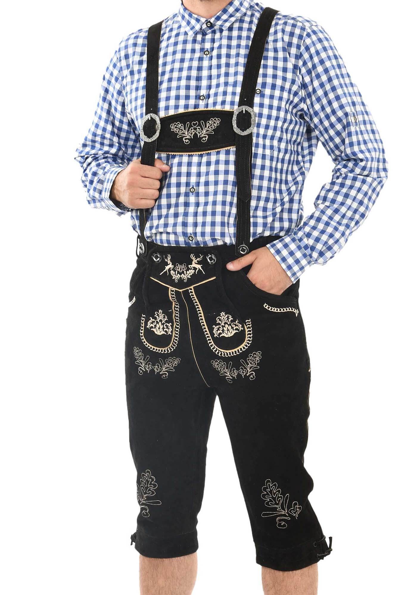 Alessandro Salvarini Trachtenlederhose »ASGustl«, Lederhose in Trachtenstil mit Stickerei und Trägern aus Echtleder