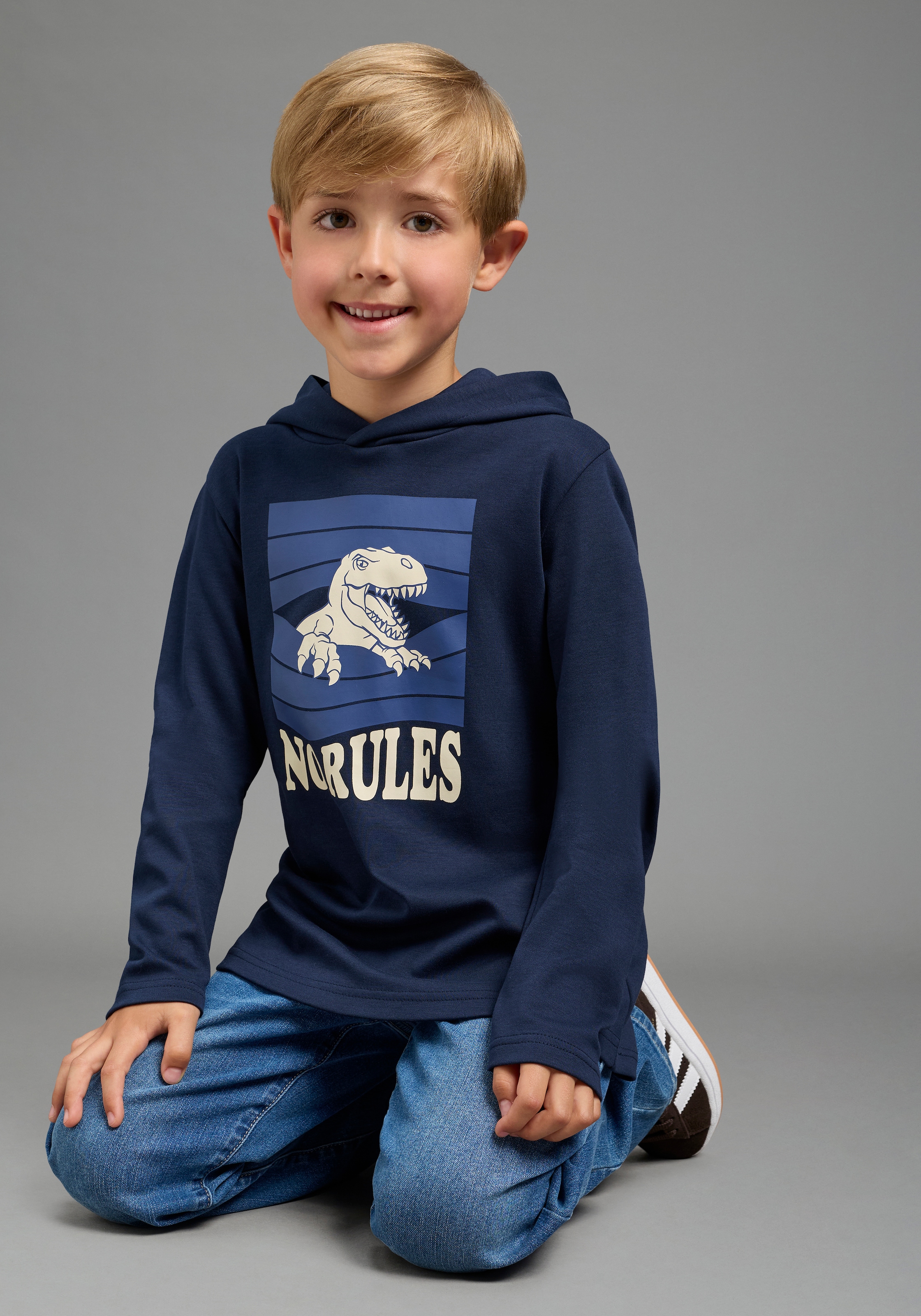 Scout Kapuzenshirt »Kapuzenshirt mit coolem Dino-Druck - NEU von SCOUT« Shirt mit Spruch: NO RULES, langarm, modischer Stil