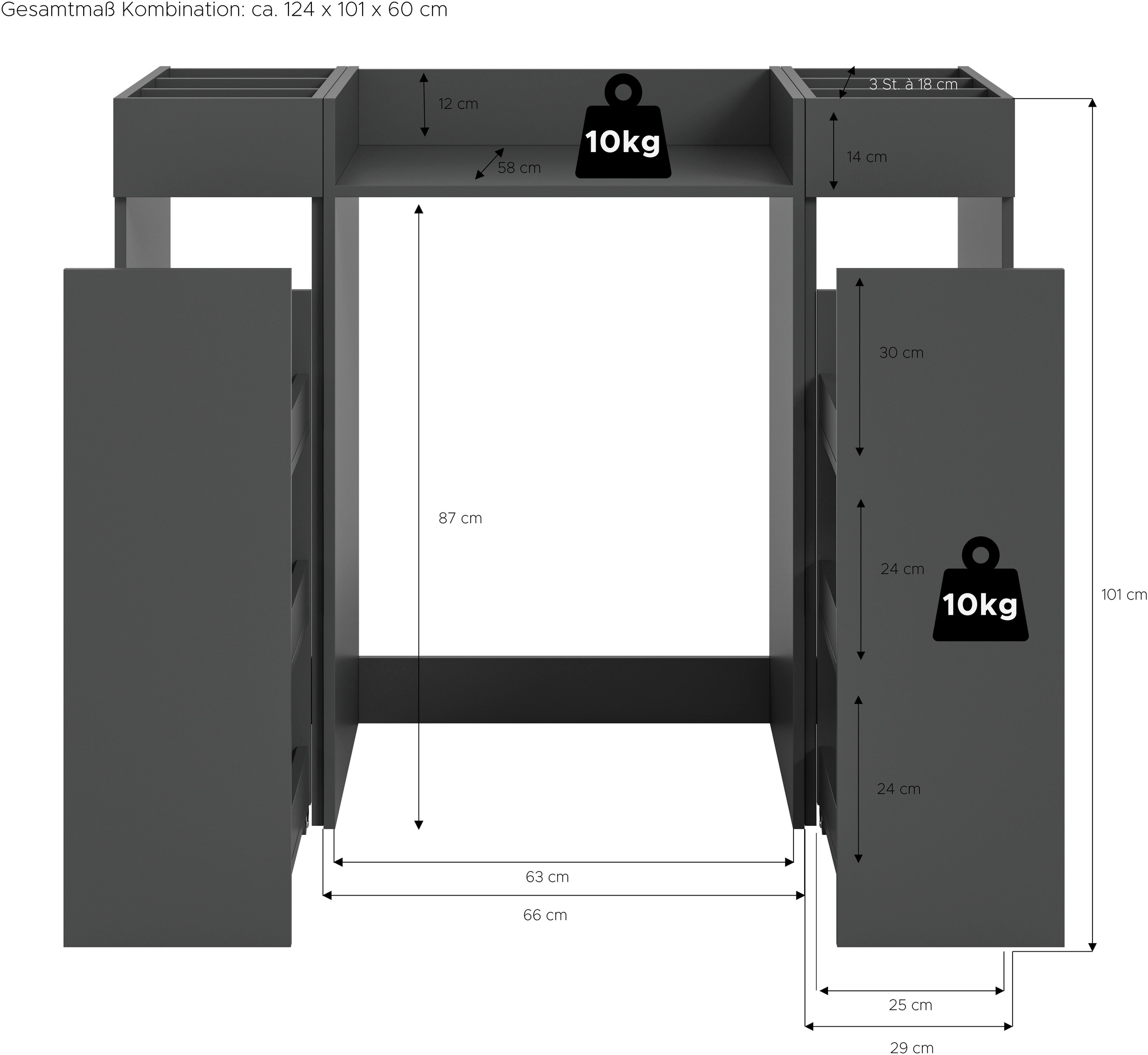 welltime Badmöbel-Set »FALAS, TOPSELLER!, 3-teilig, Hauswirtschaftsraum Set, Breite 124 cm«, (Set, 3 St., bestehend aus: Waschmaschinenumbauschrank und 2x Standregal), Kombination, Waschmaschinenumbau, Waschmaschinenschrank, Wäschekammer