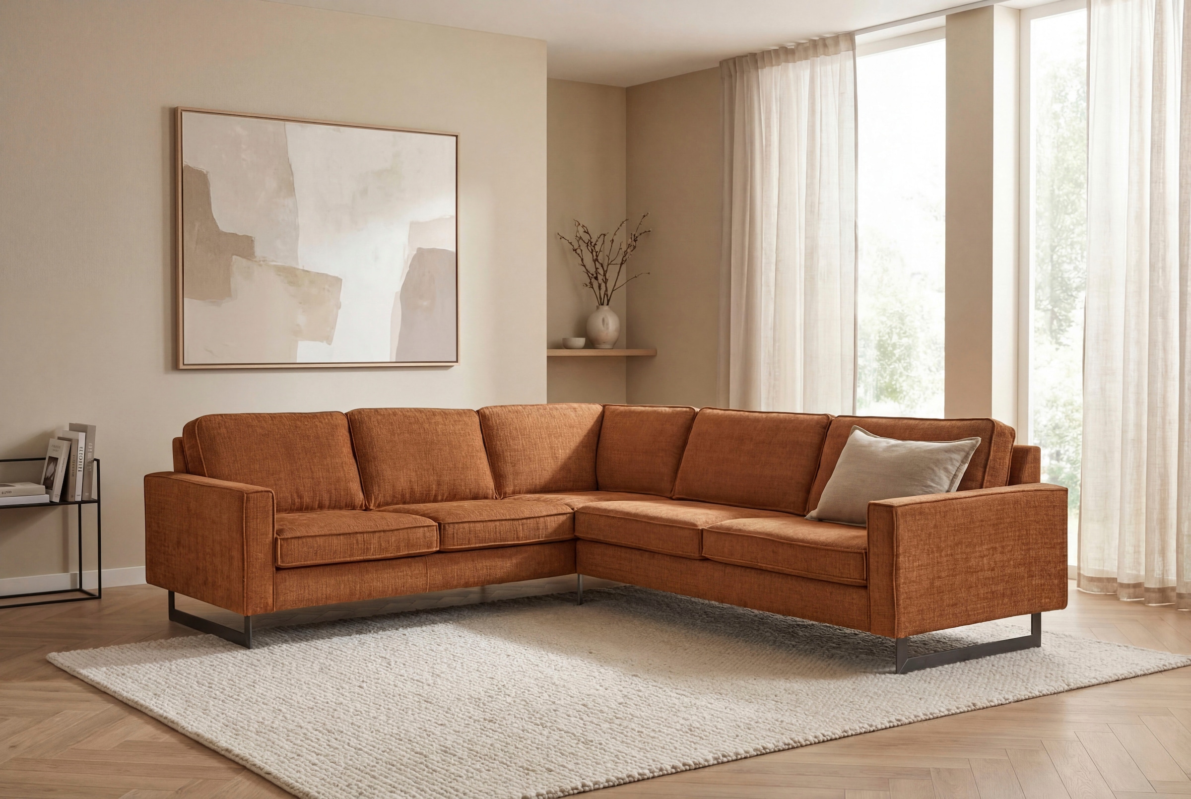 OTTO home Ecksofa "Pinto, XXL, 250/290 cm, langer Schenkel, Ottomane" Cord, Chenille, Lederoptik, mit Keder, Metallfüße, Wellenunterfederung