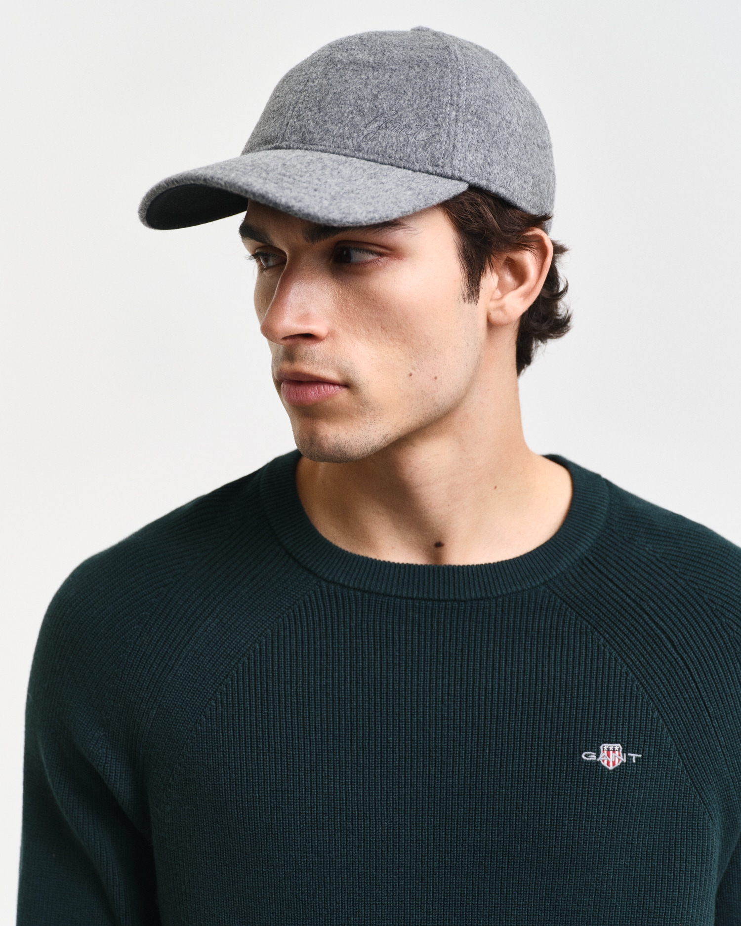 Gant Rundhalspullover »COTTON WOOL RIB C-NECK«, Rippstrickstruktur