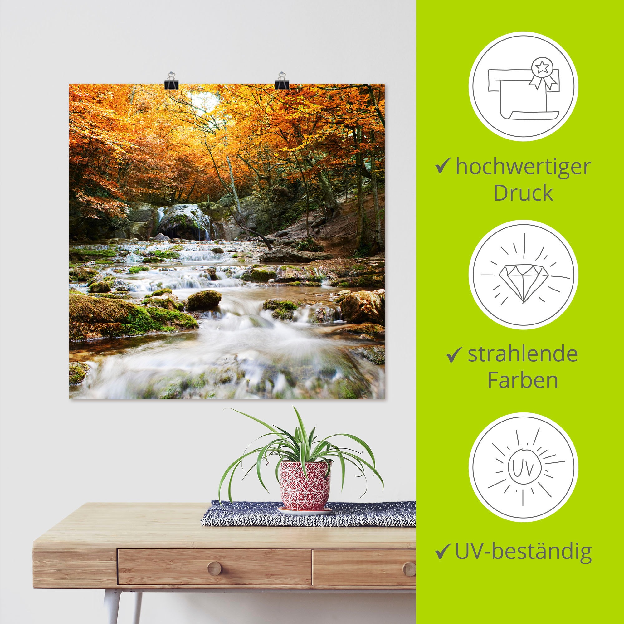 Artland Wandbild »Herbstlicher Wasserfall«, Gewässer, (1 St.), als Poster, Wandaufkleber in verschied. Größen