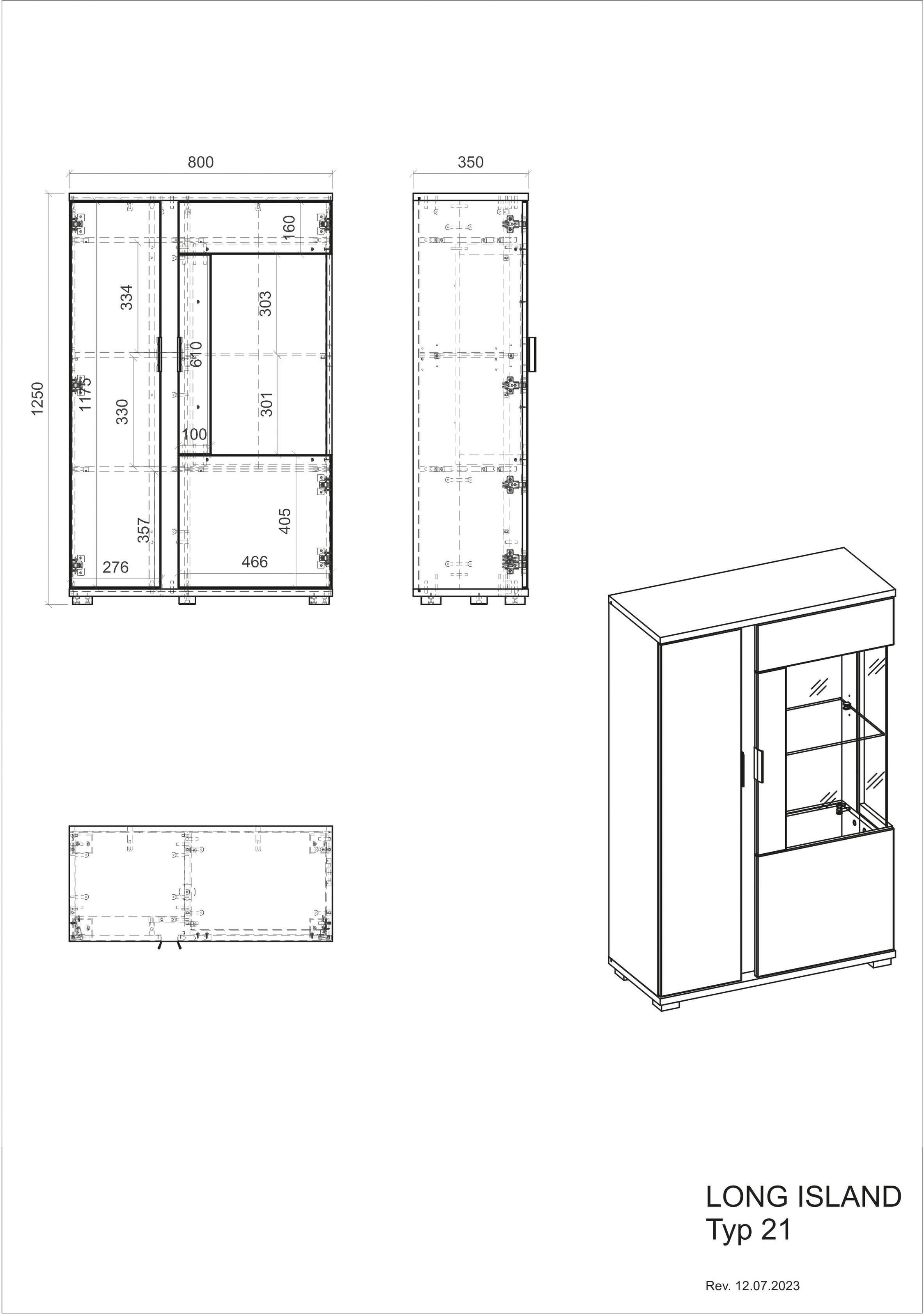 INOSIGN Vitrine »LONG ISLAND, Stauraumvitrine«, (1 St.), in moderner Trendfarbe,inklusive senkrechter Beleuchtung,Breite 80 cm