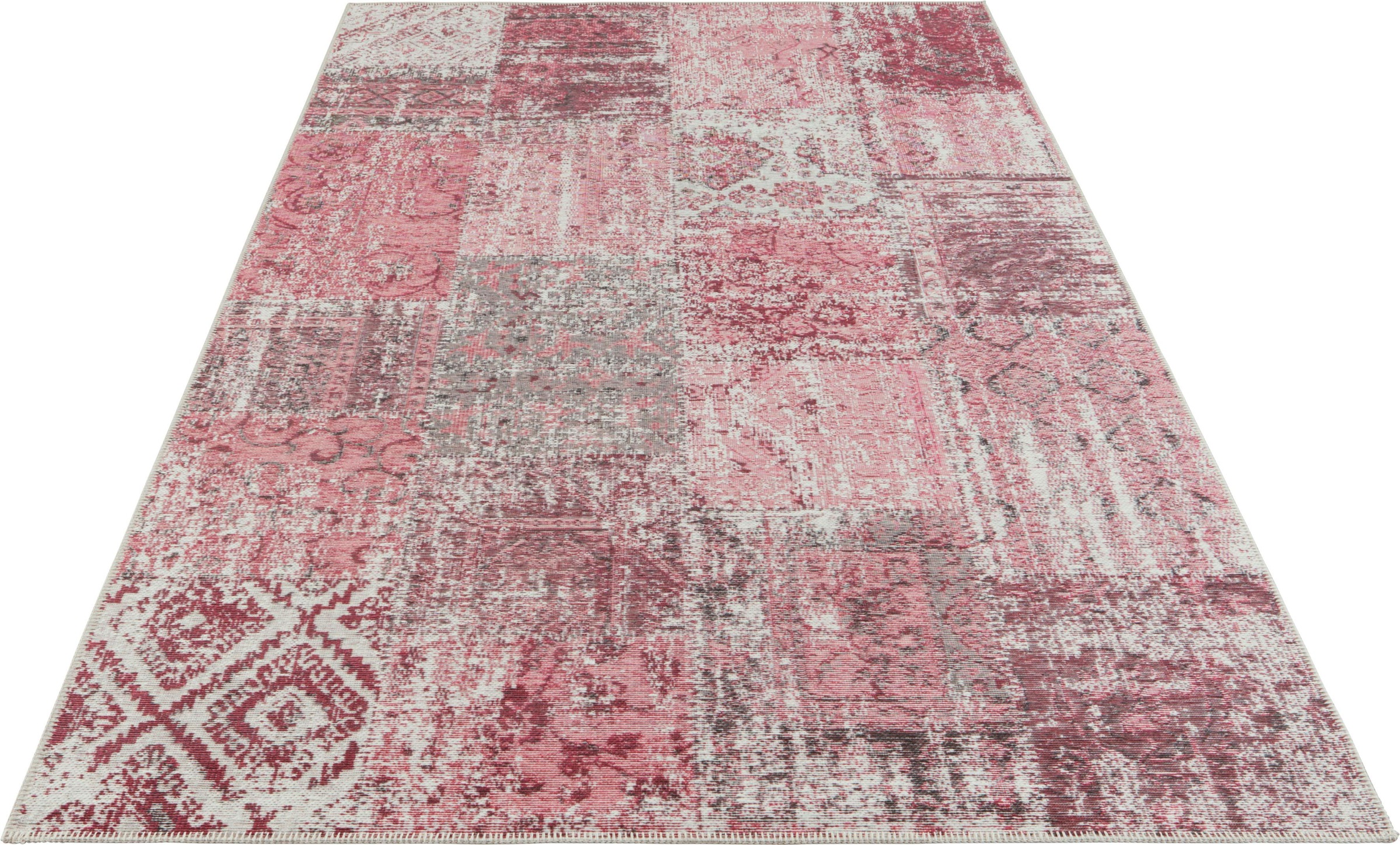 ELLE DECORATION Teppich »Denain«, rechteckig, 4 mm Höhe, Flachgewebe, Vintage Patchwork, hochwertiger Materialmix, Robust