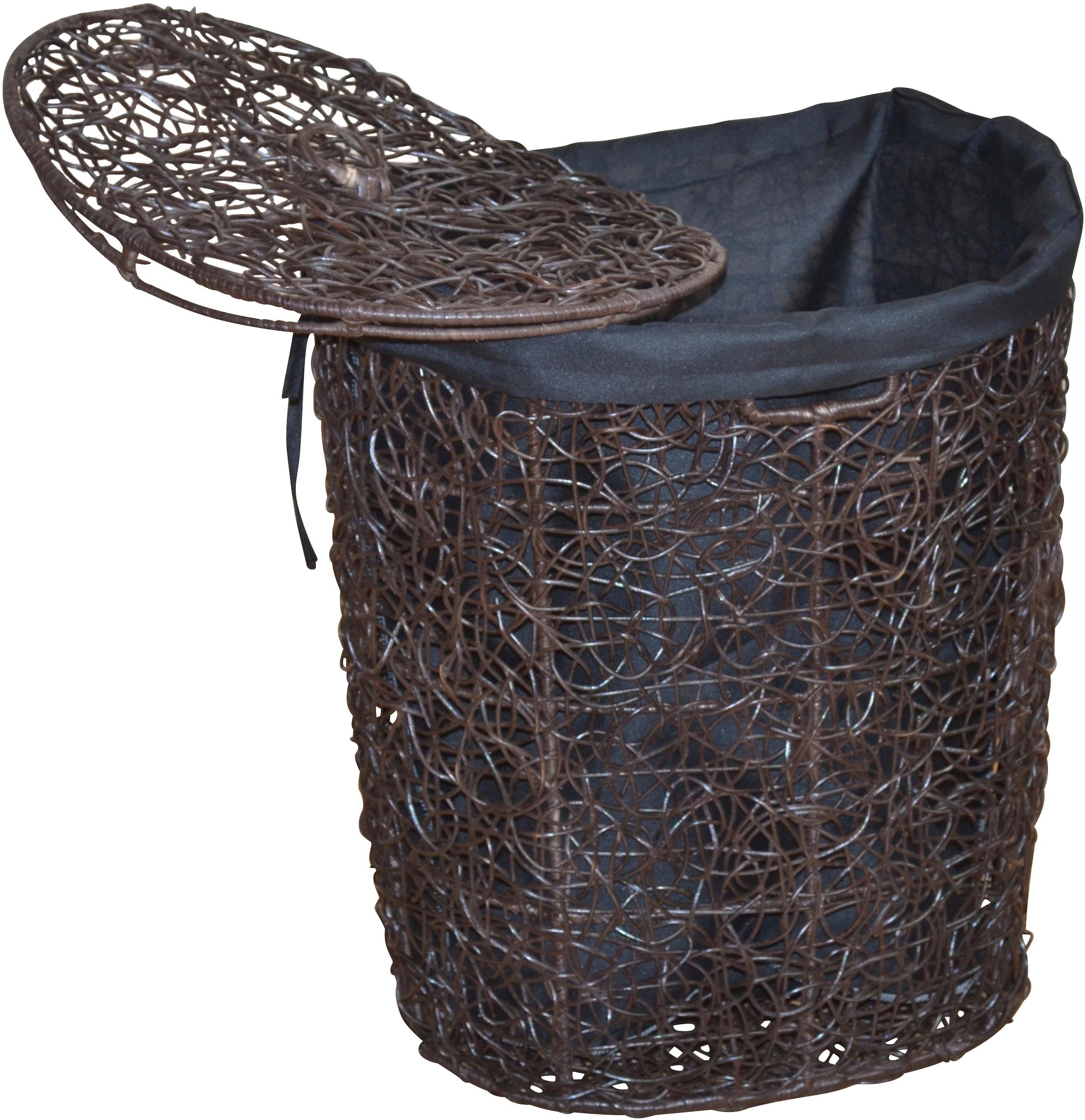 Wäschekorb, Rattan-Geflecht, mit Stoffeinsatz und Deckel, Höhe 62 cm